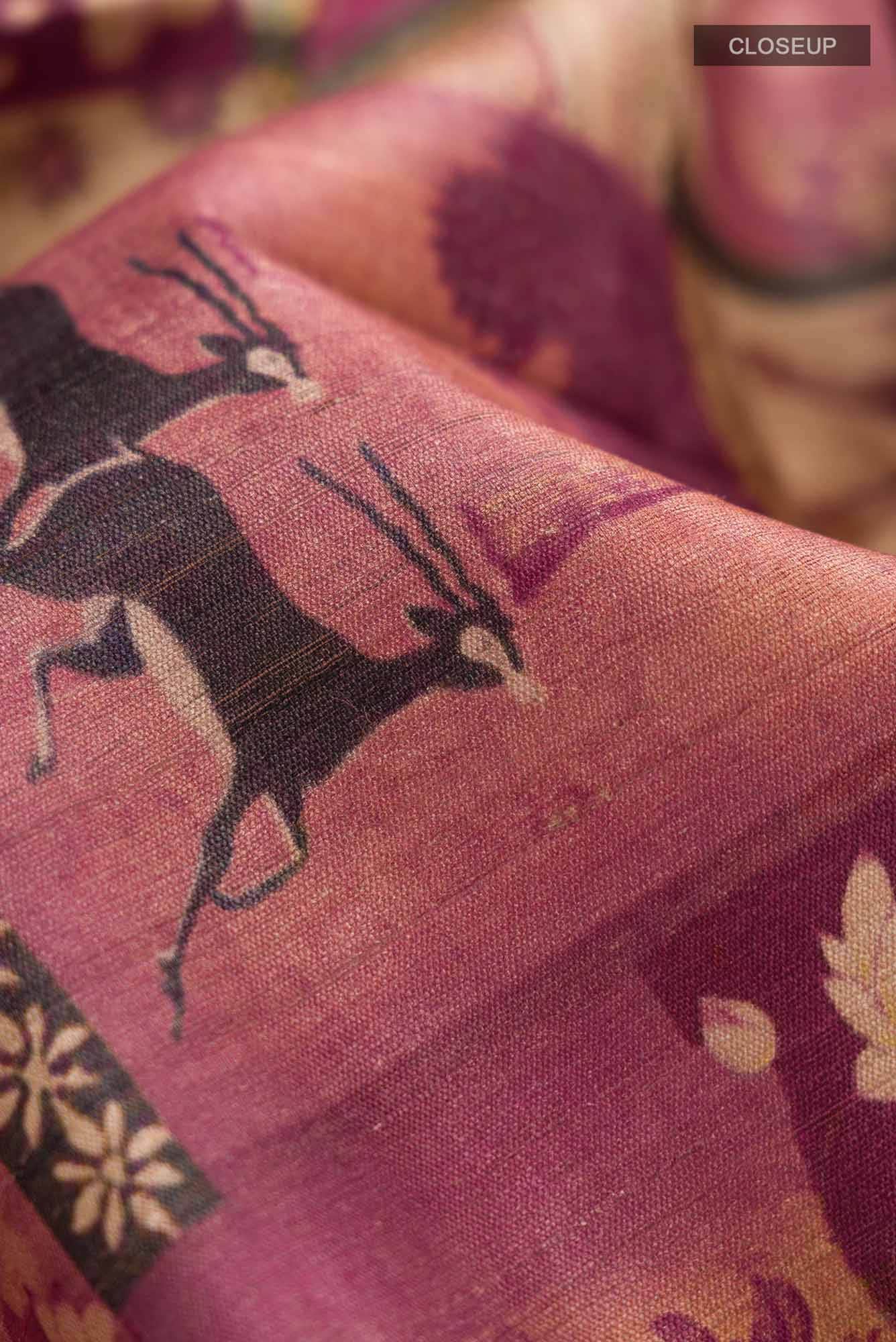 Pink Bhagalpuri Tussar Silk Saree