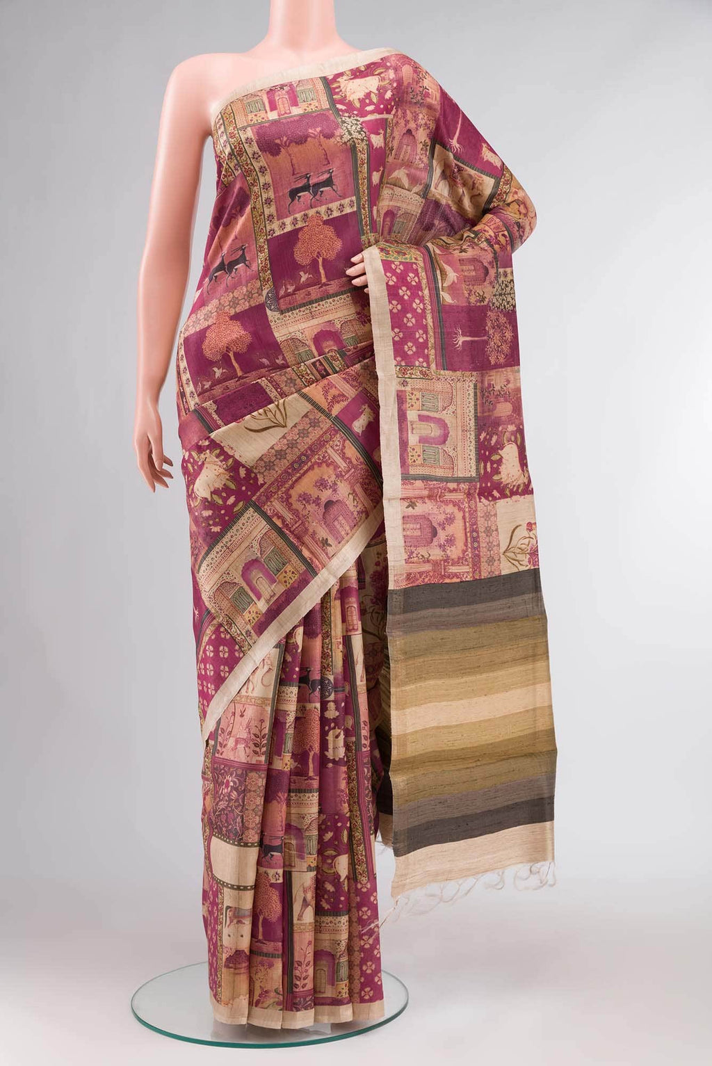 Pink Bhagalpuri Tussar Silk Saree