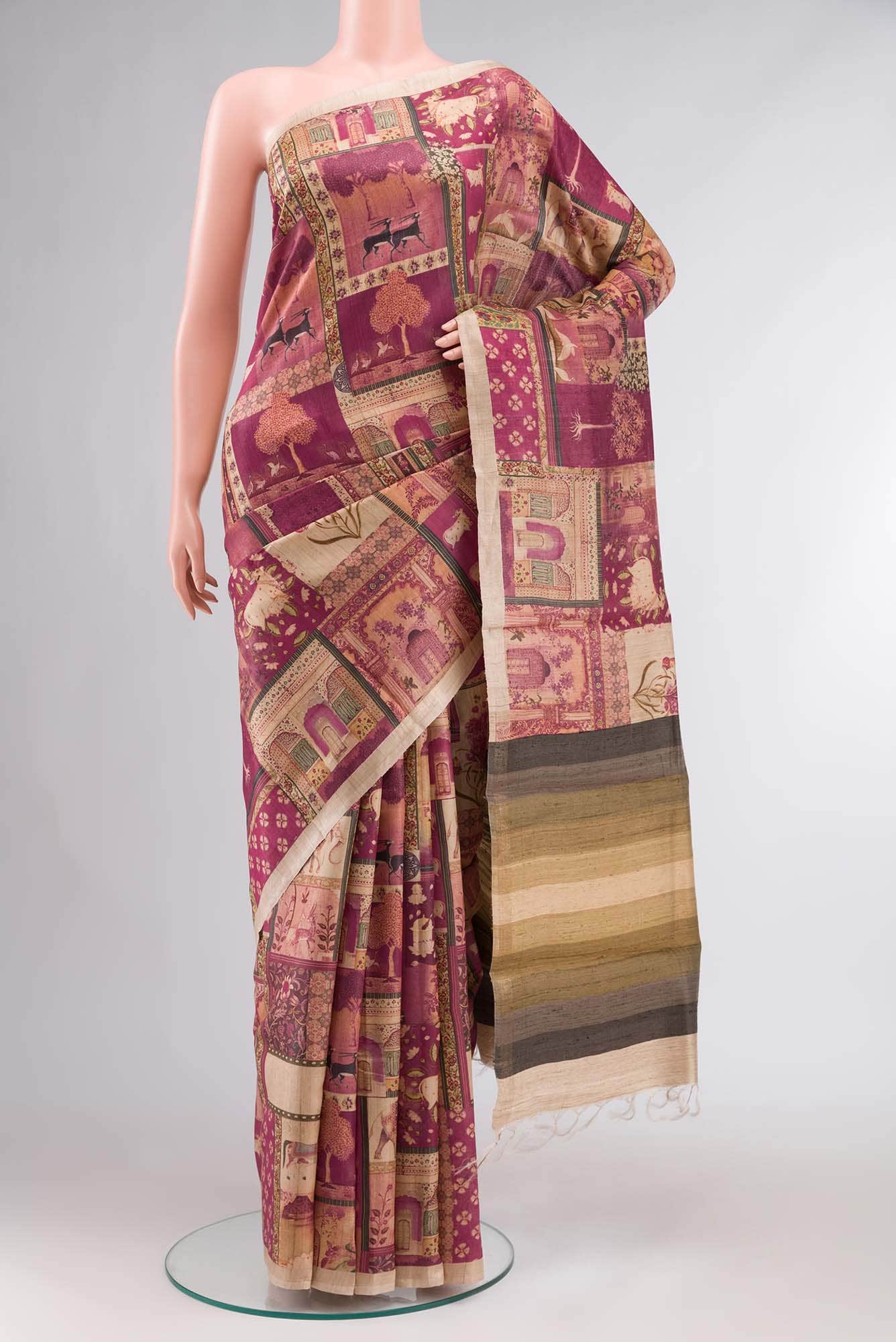 Pink Bhagalpuri Tussar Silk Saree