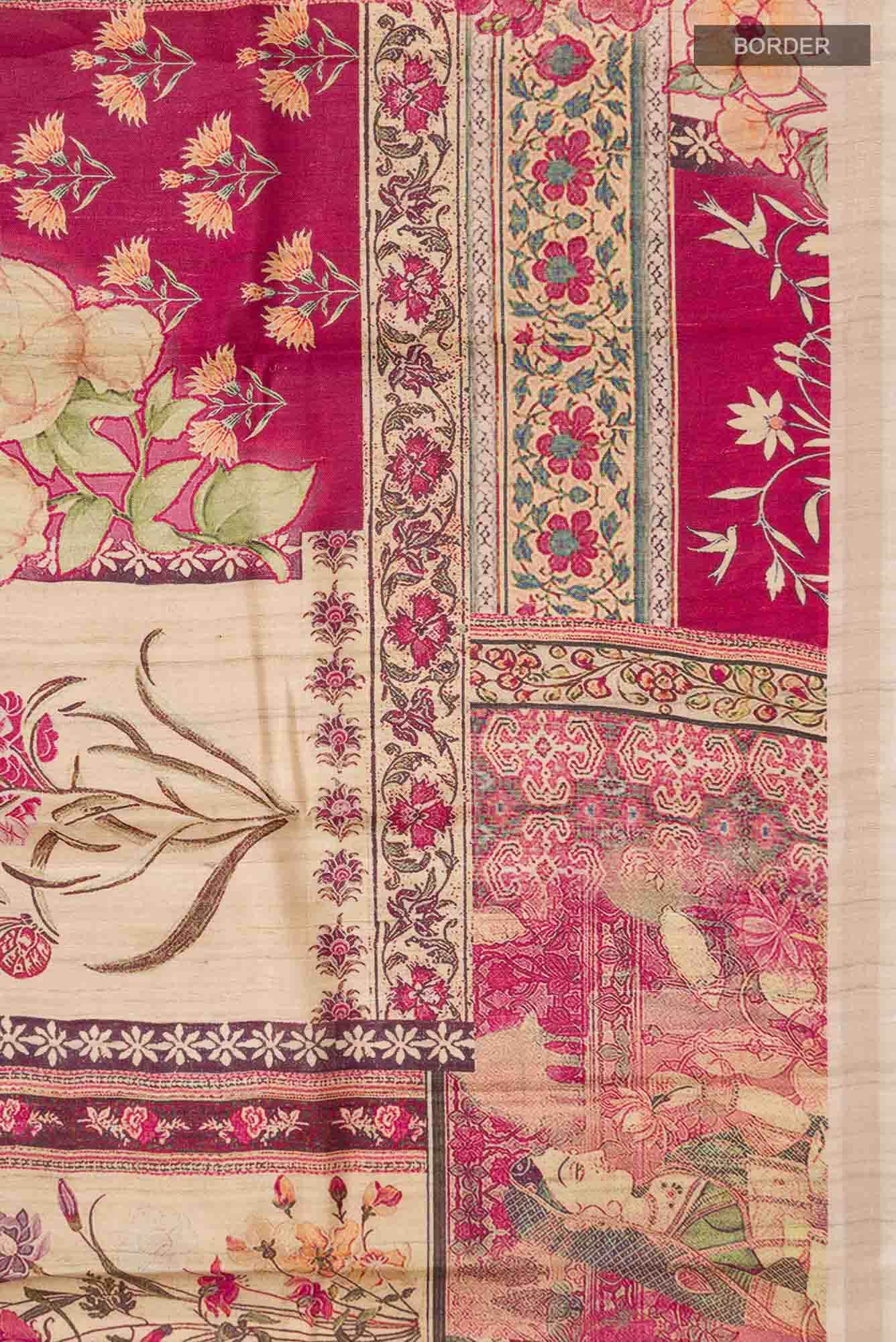 Beige Tussar Silk Saree