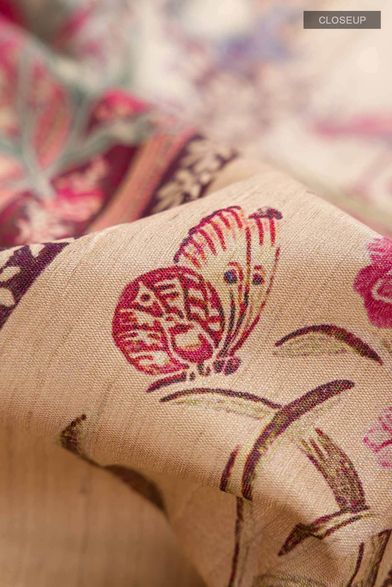 Beige Tussar Silk Saree