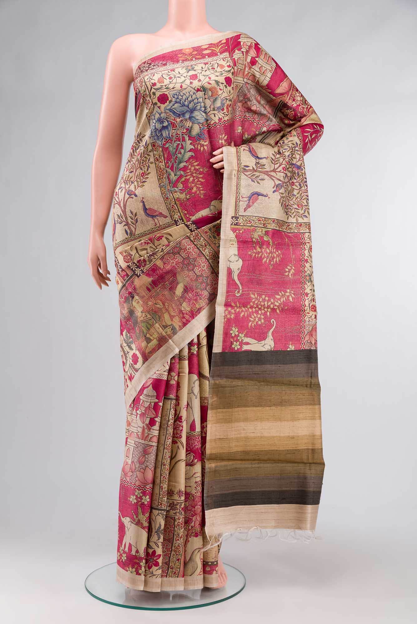 Beige Tussar Silk Saree