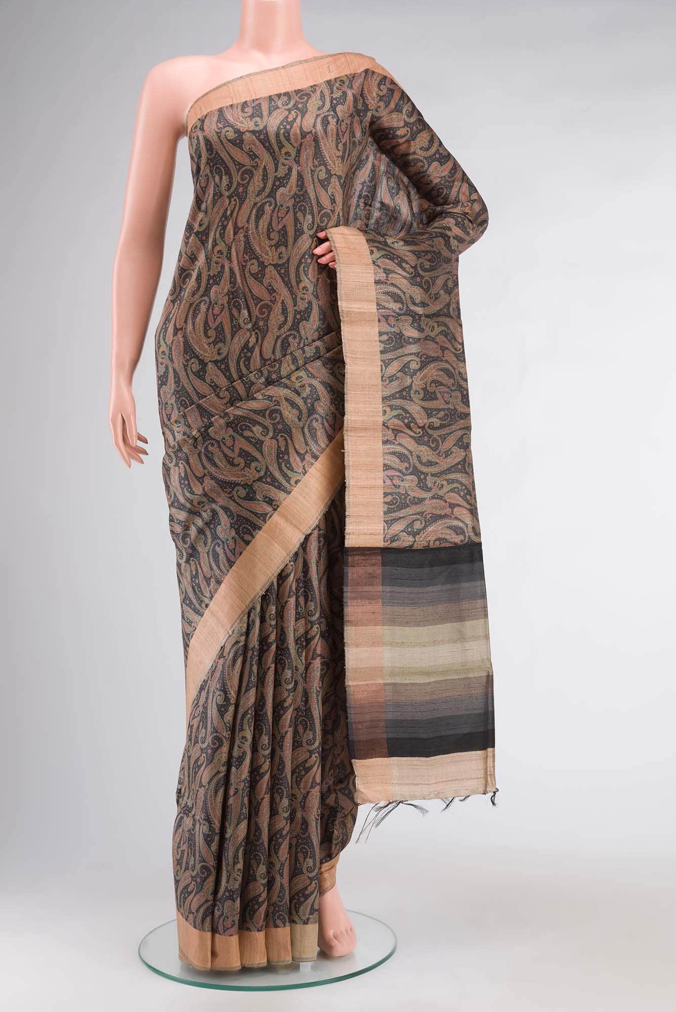 Black Bhagalpuri Tussar Silk Saree