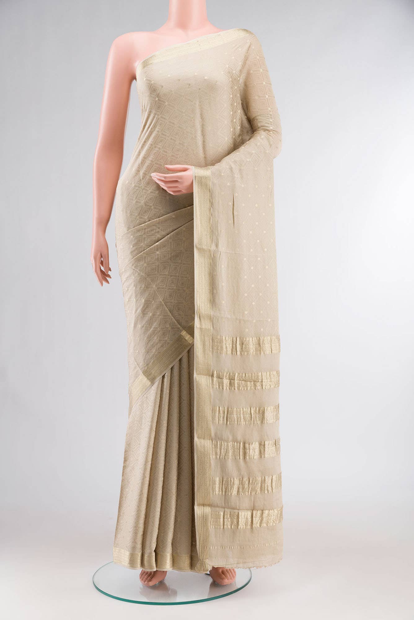 Beige Mysore Crepe Saree