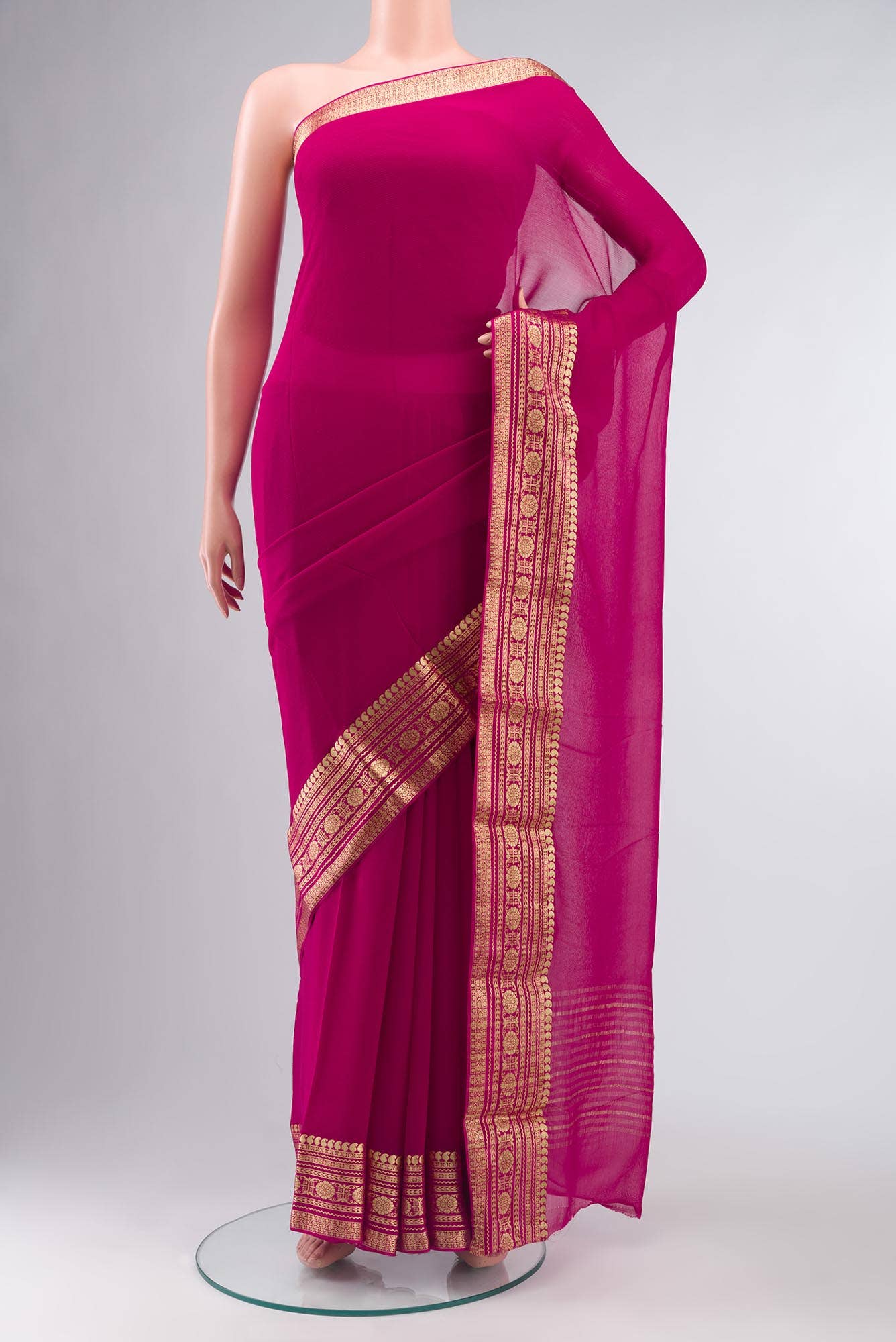 Dark Pink Mysore Chiffon Saree