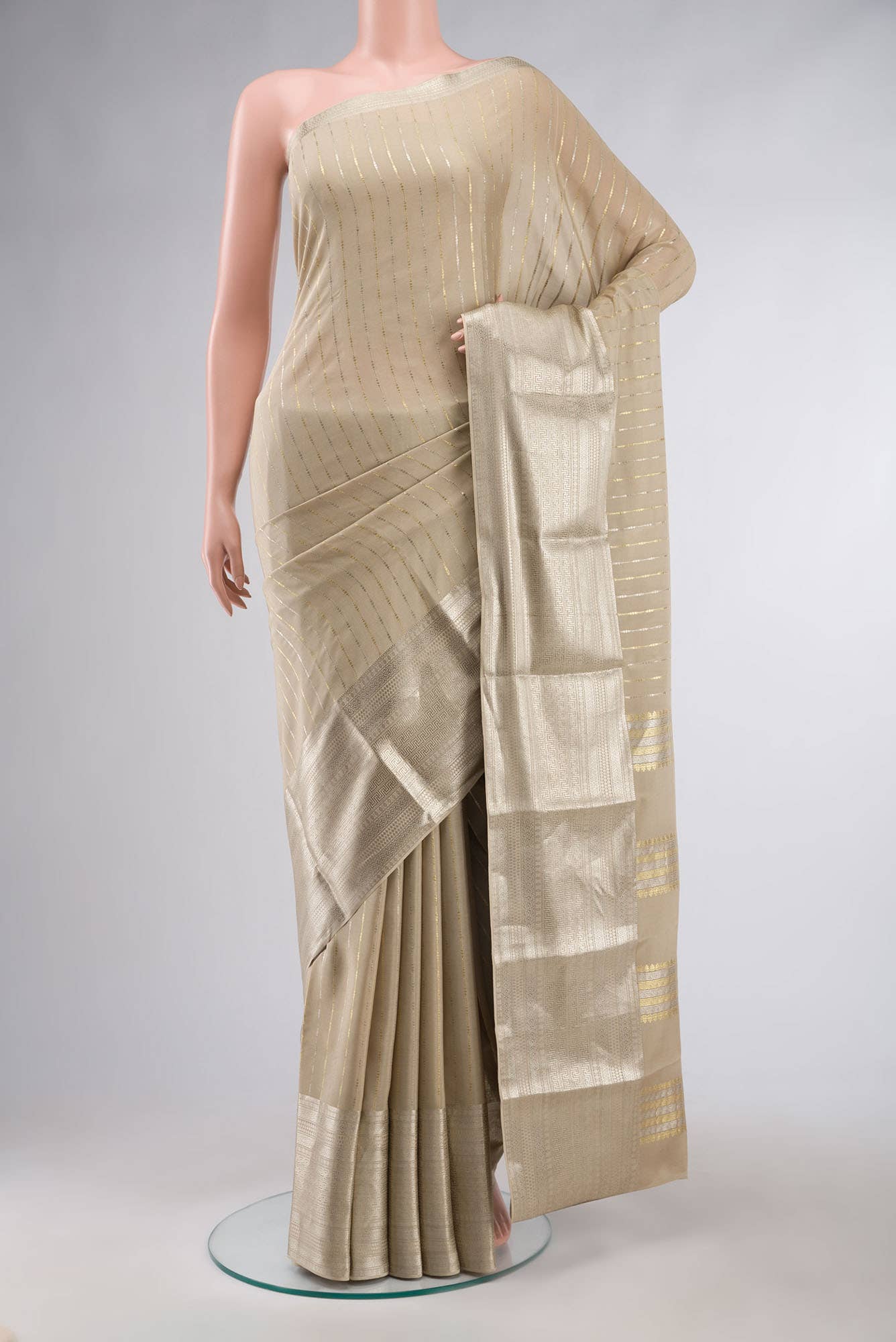 Beige Mysore Crepe Saree