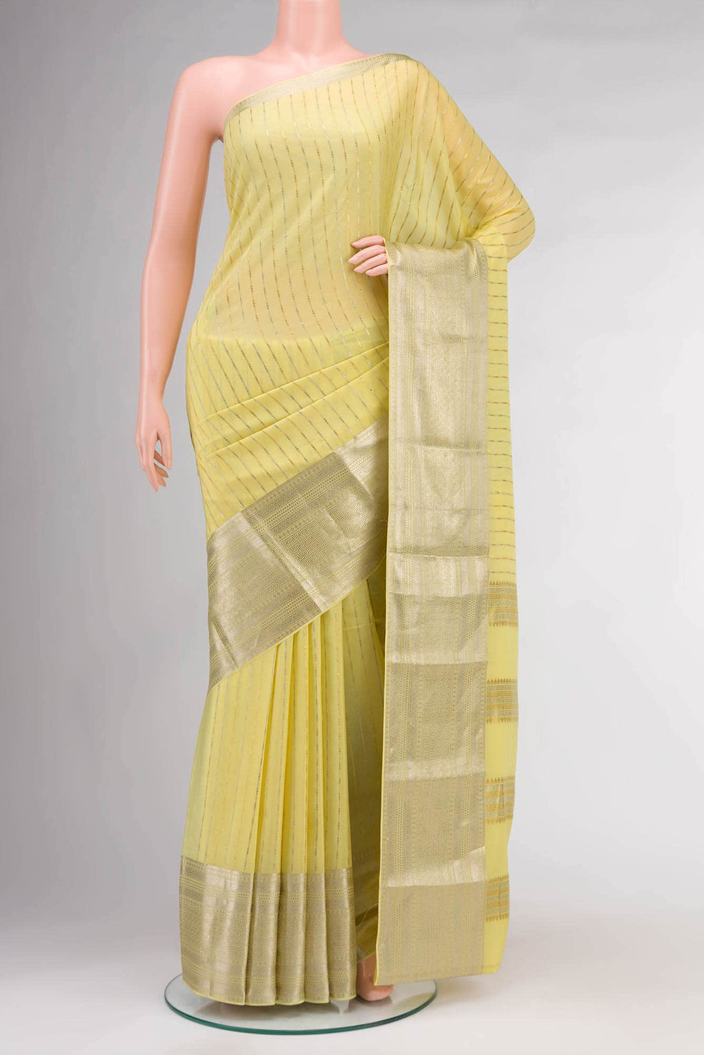 Lemon Yellow Mysore Crepe Saree