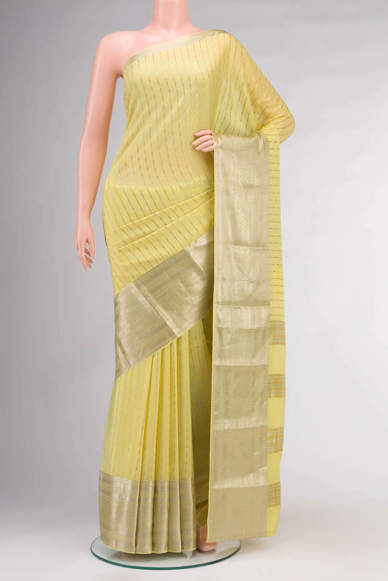 Lemon Yellow Mysore Crepe Saree