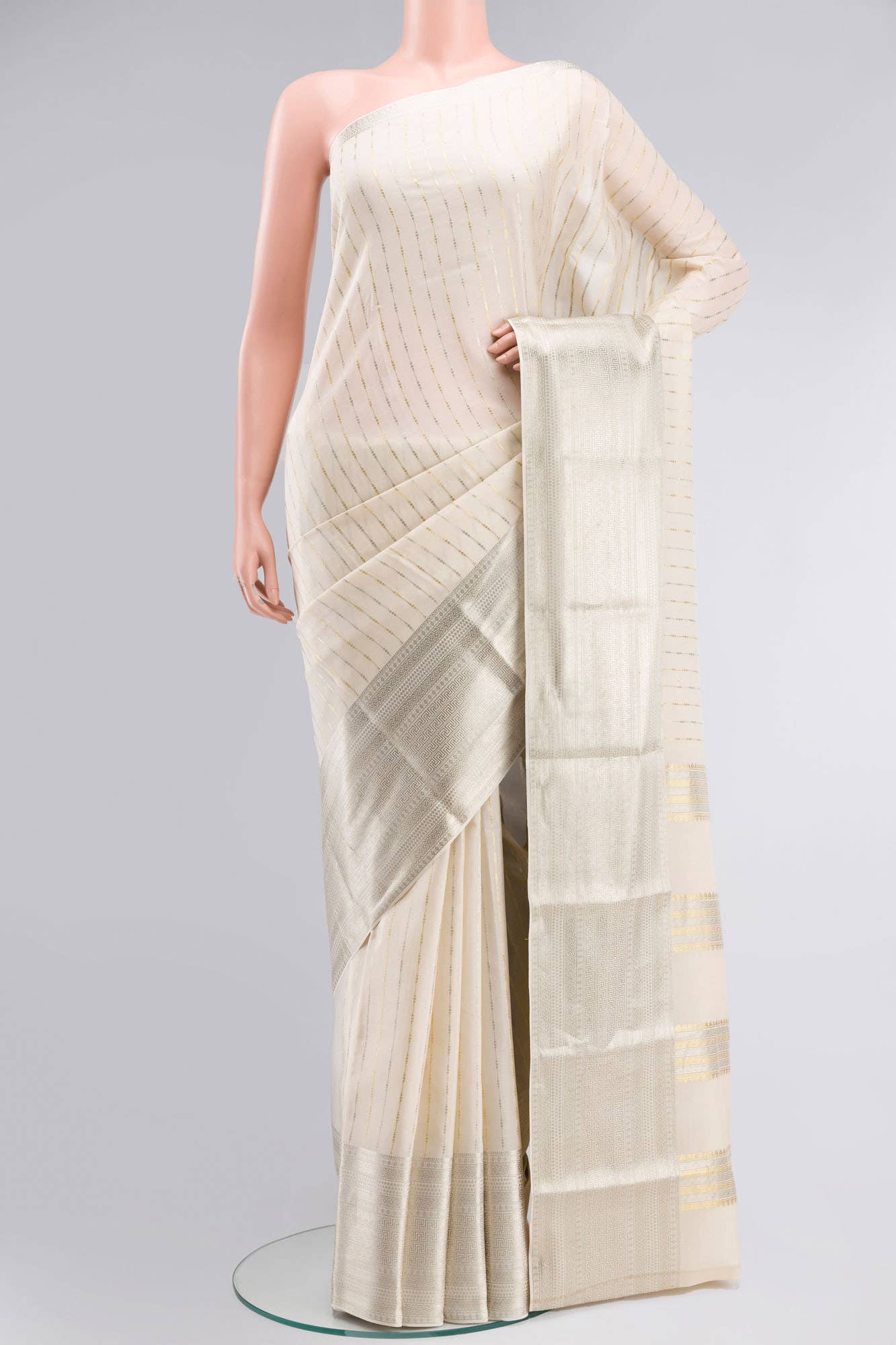 Cream Mysore Crepe Saree