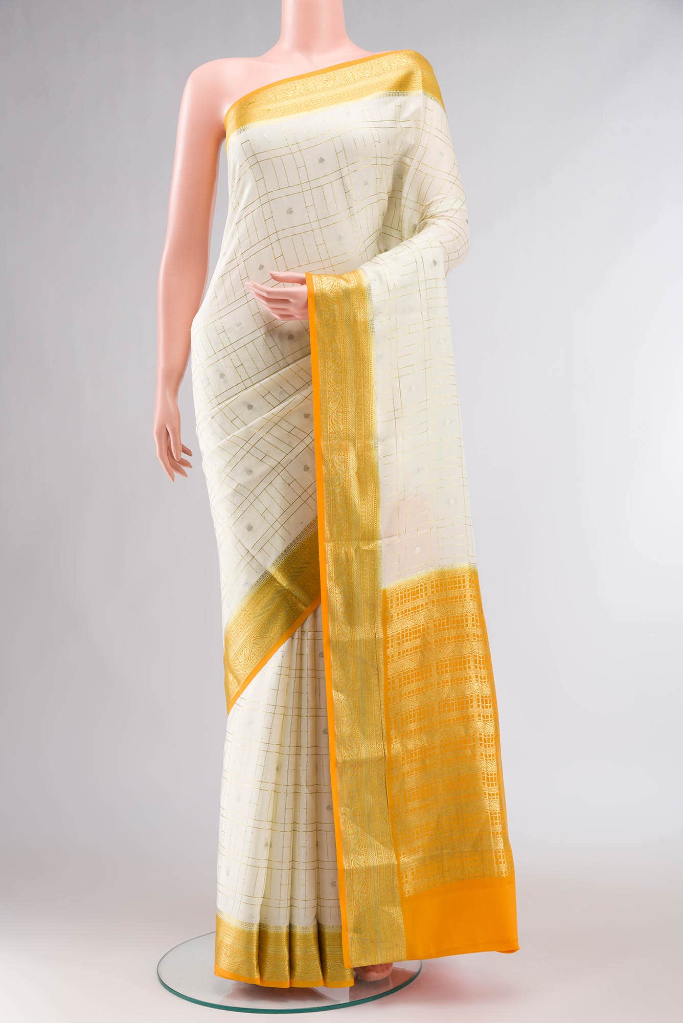 Cream Mysore Crepe Saree