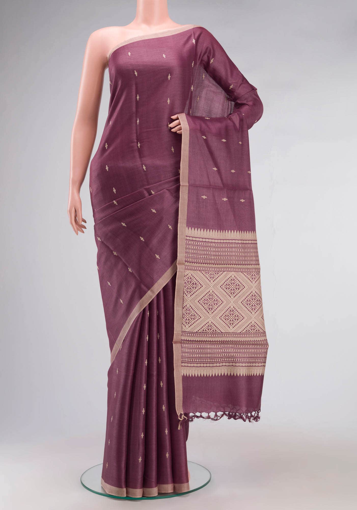 Mauve Bhagalpuri Tussar Silk Saree