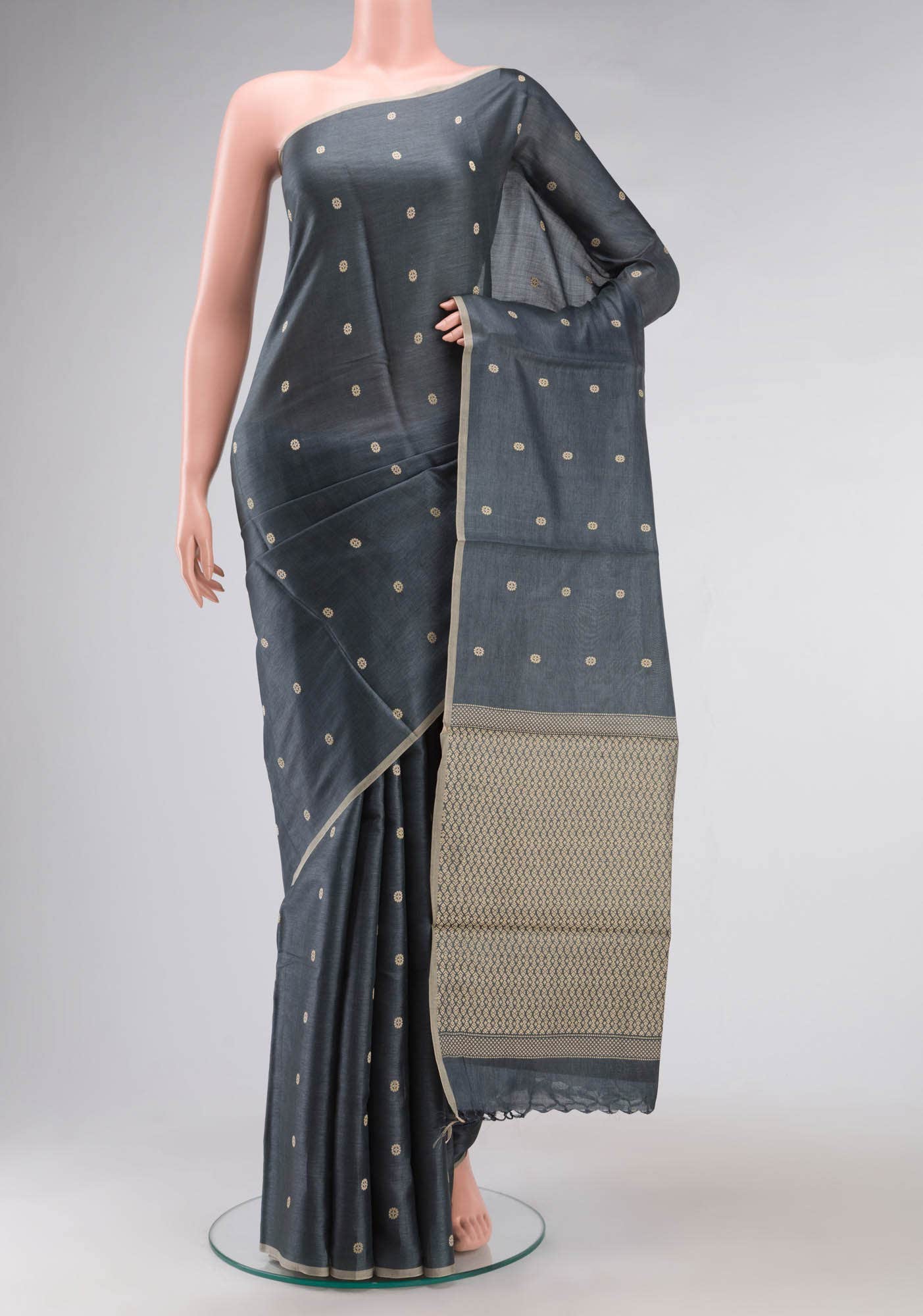 Grey Bhagalpuri Tussar Silk Saree