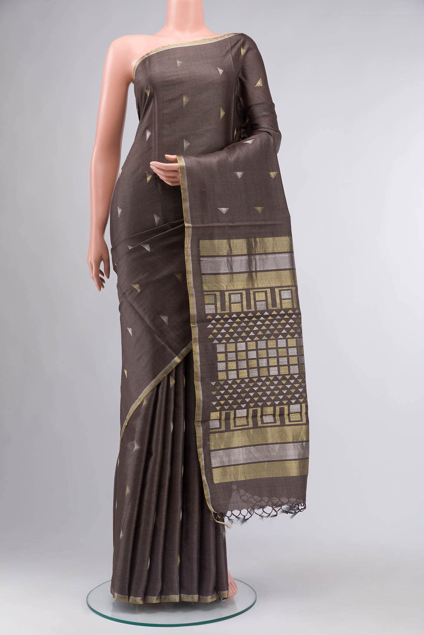 Brown Tussar Silk Saree