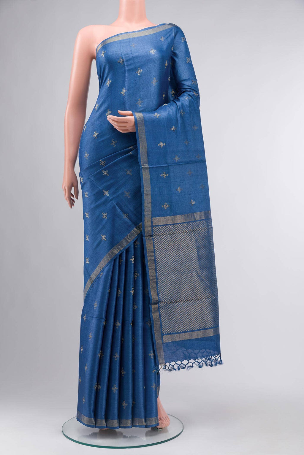 Blue Tussar Silk Saree