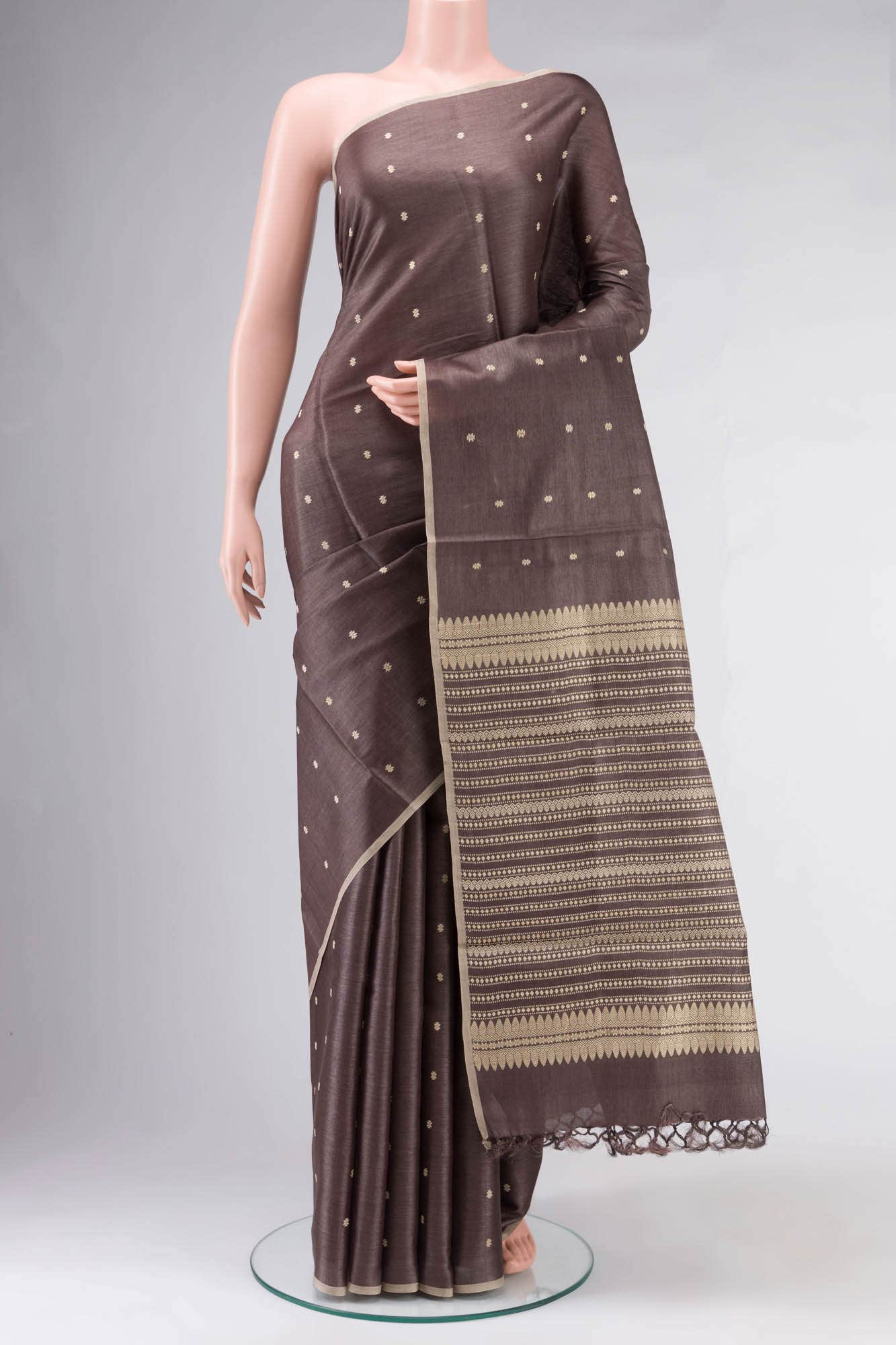 Brown Bhagalpuri Tussar Silk Saree