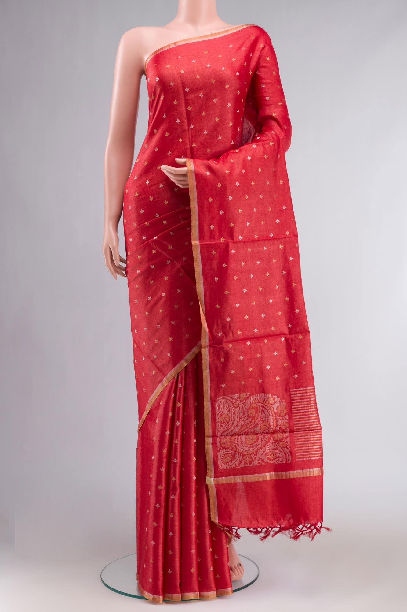 Red Bhagalpuri Tussar Silk Saree