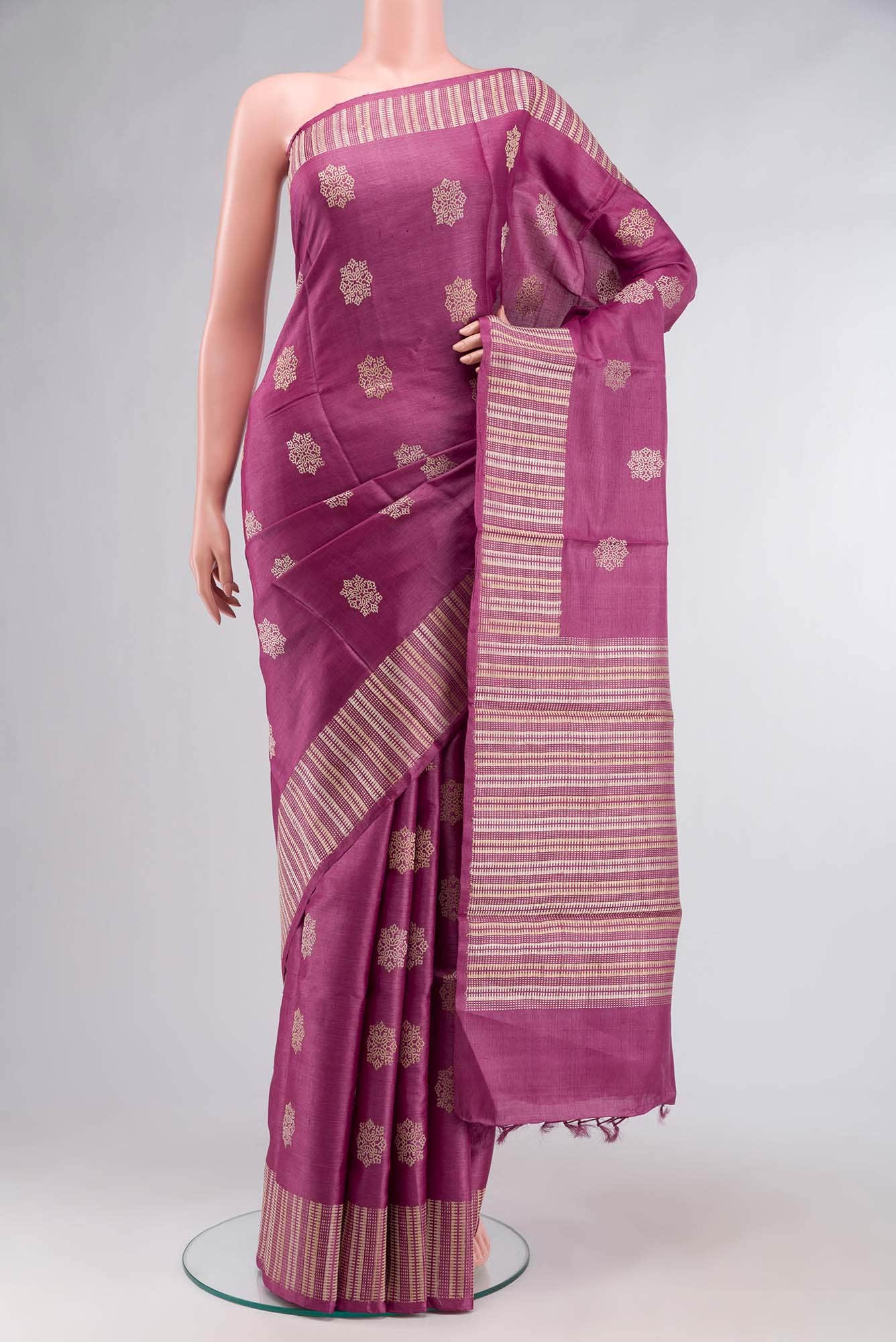 Pink Tussar Silk Saree