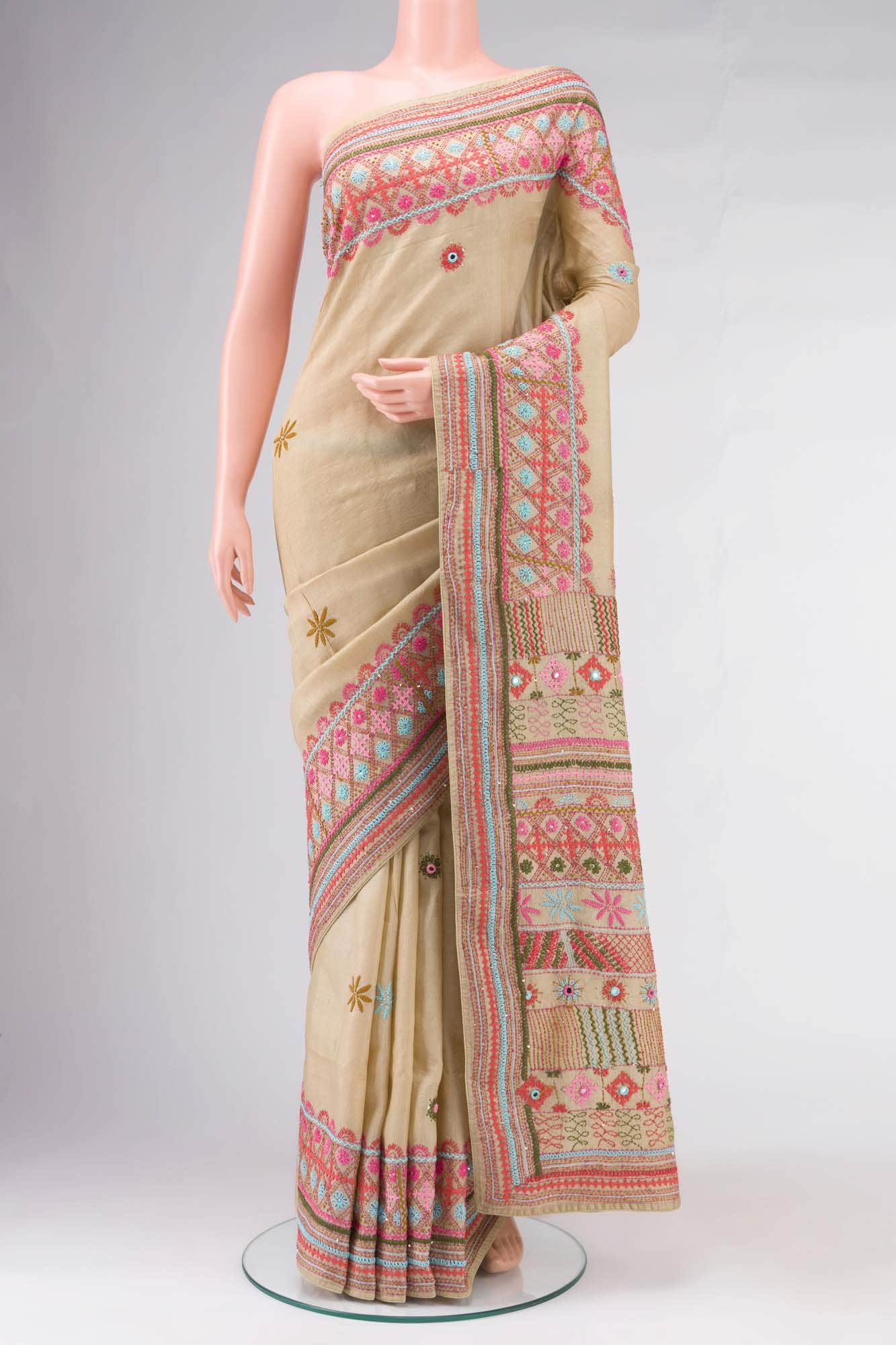 Beige Bhagalpuri Tussar Silk Saree