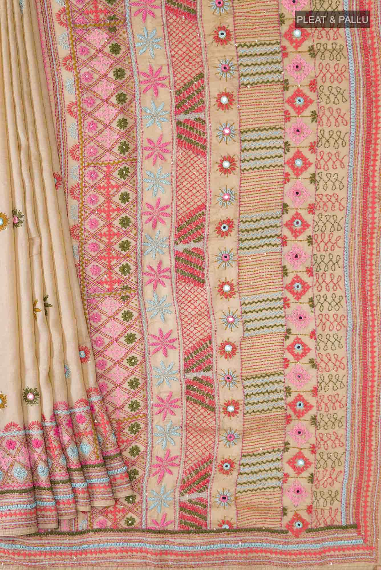 Beige Bhagalpuri Tussar Silk Saree