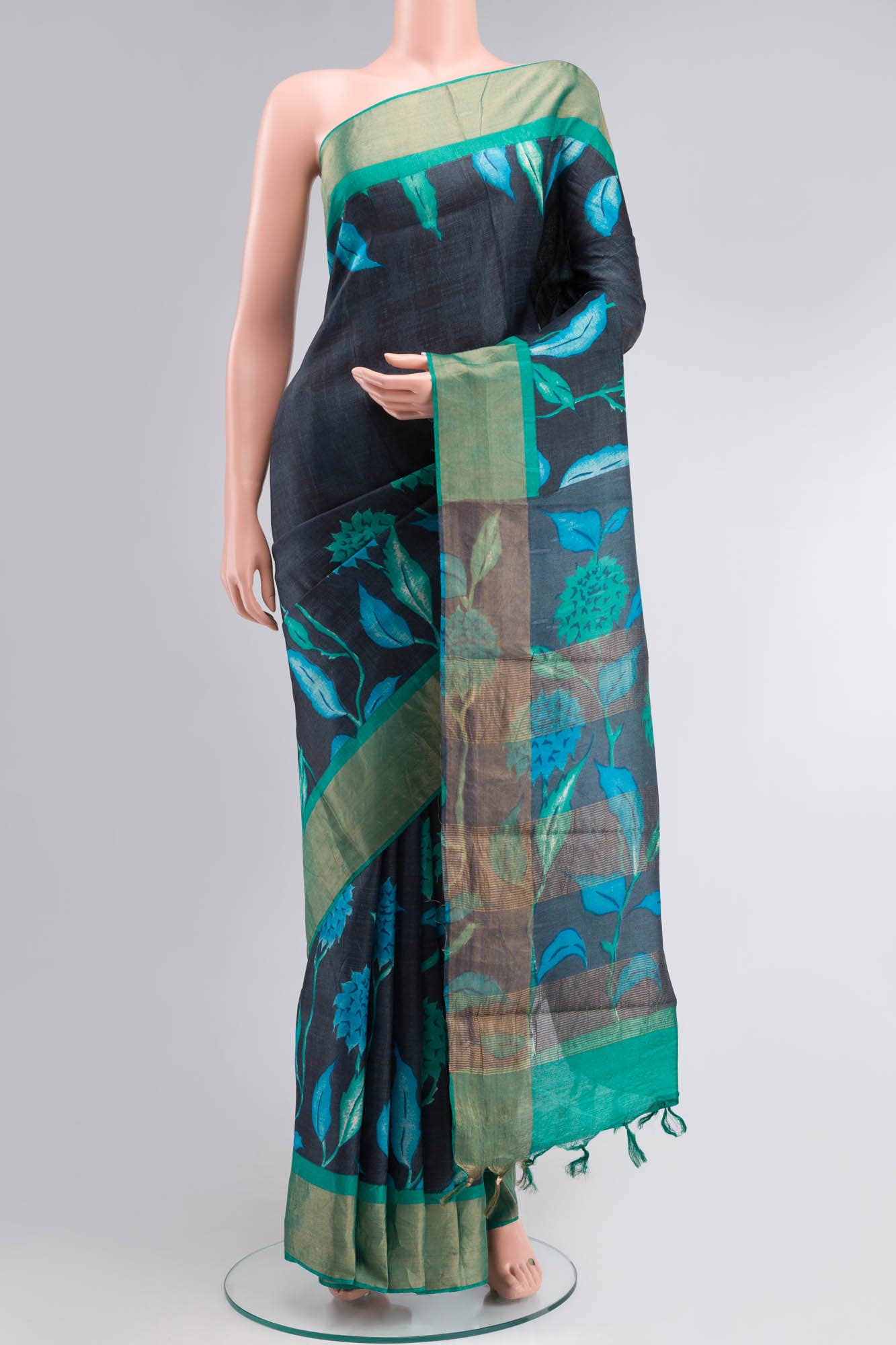 Black Bhagalpuri Tussar Silk Saree