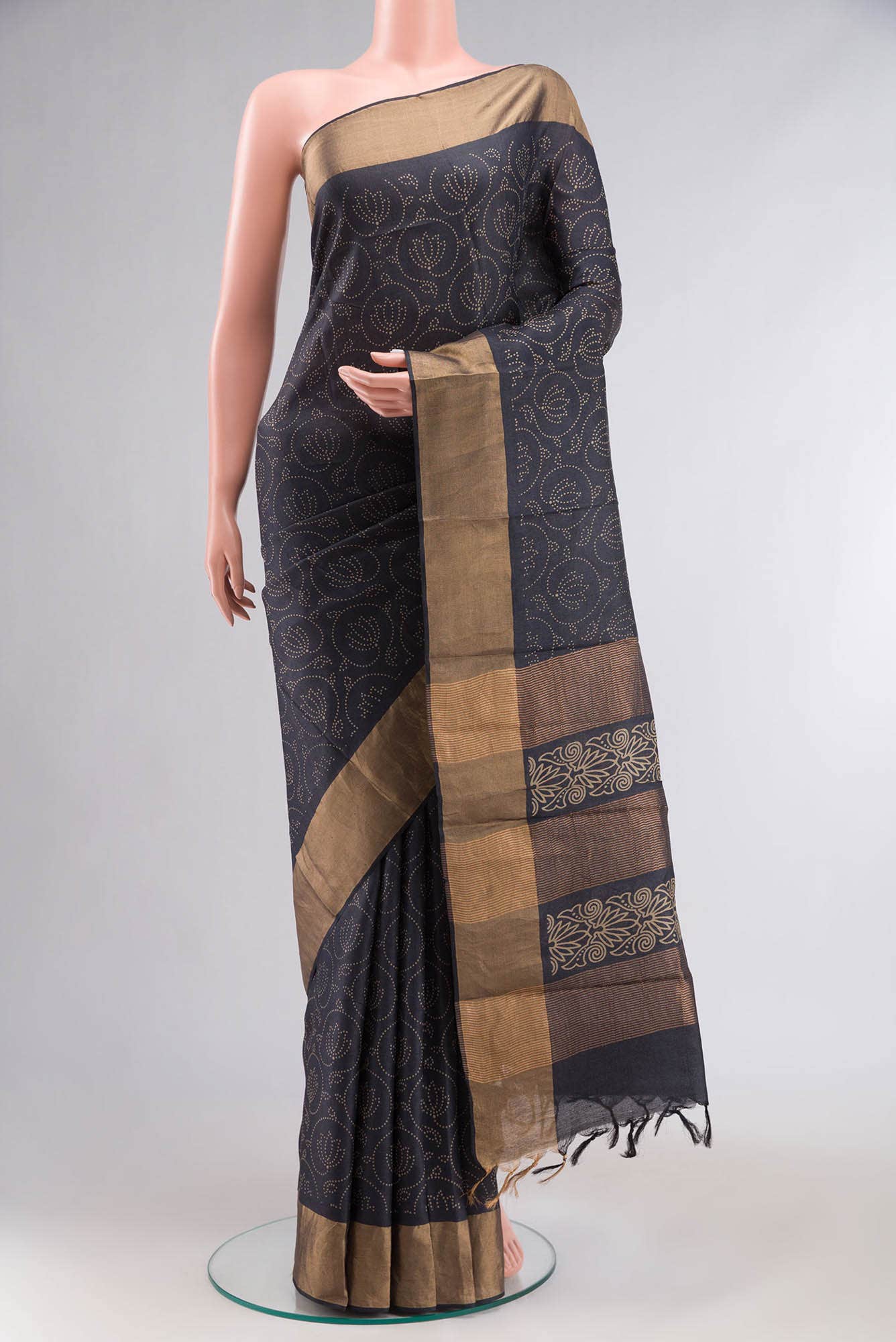 Black Bhagalpuri Tussar Silk Saree