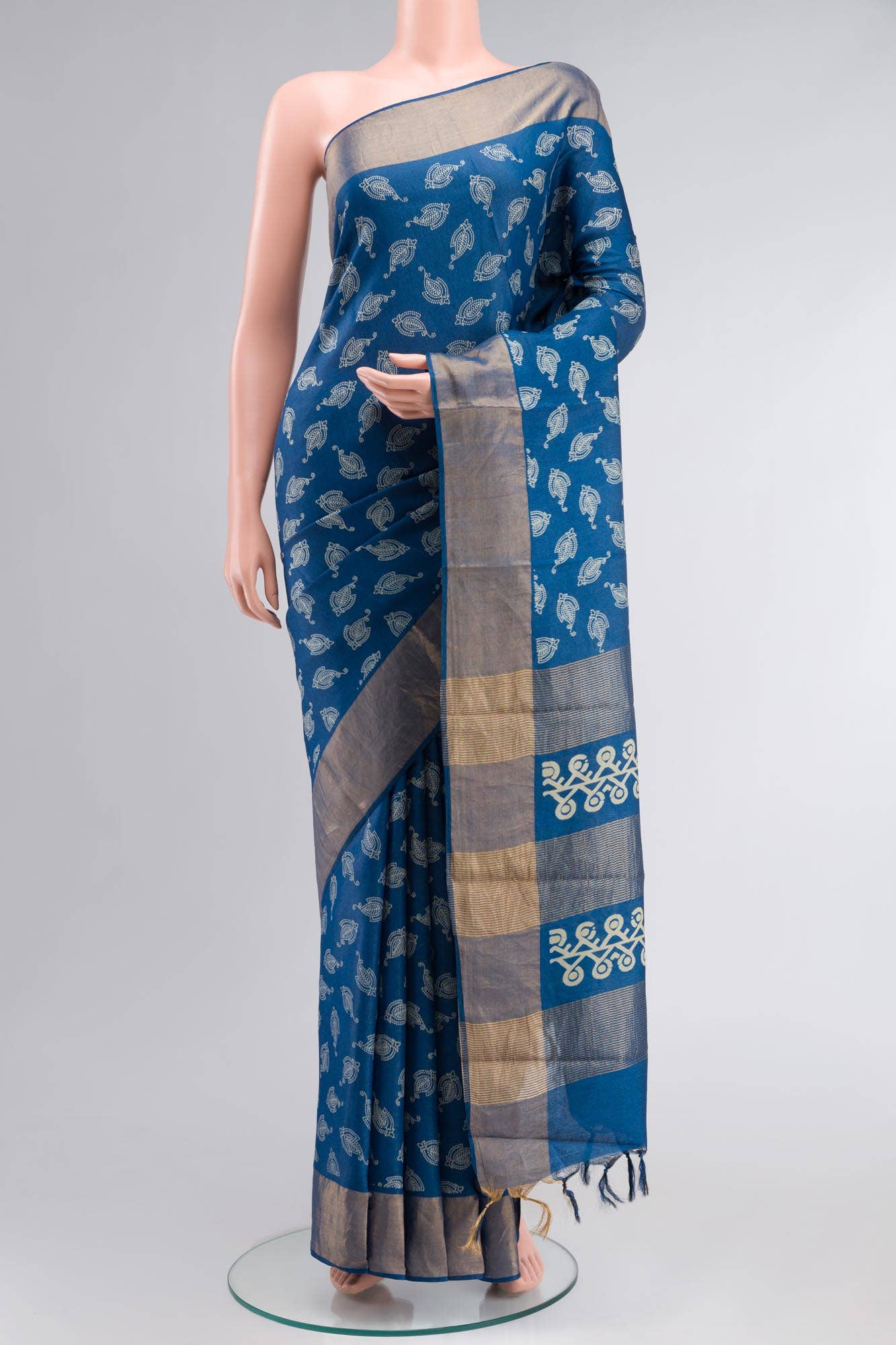 Blue Bhagalpuri Tussar Silk Saree