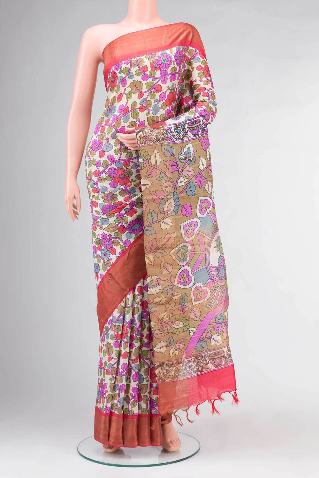 Beige Bhagalpuri Tussar Silk Saree