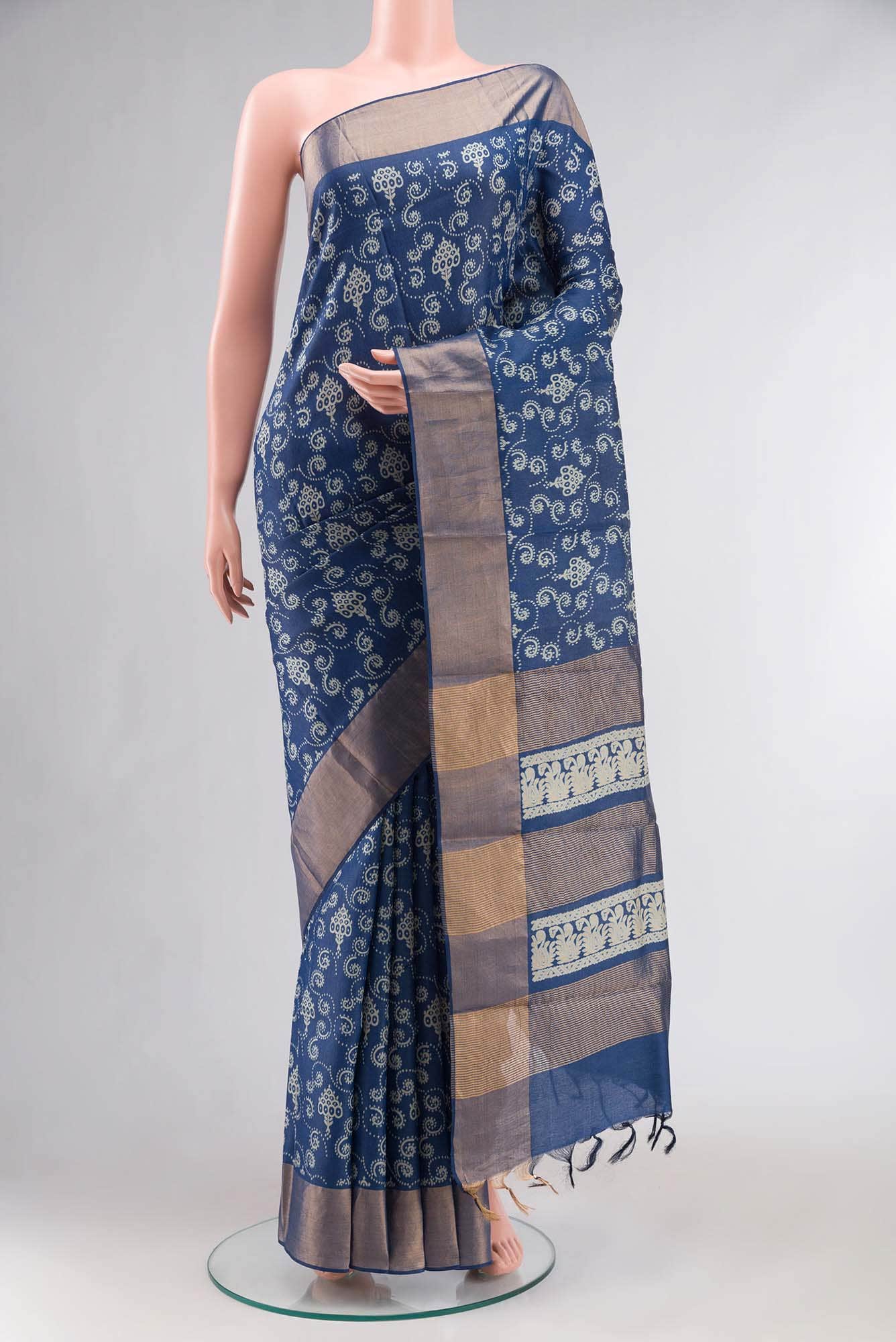 Blue Bhagalpuri Tussar Silk Saree