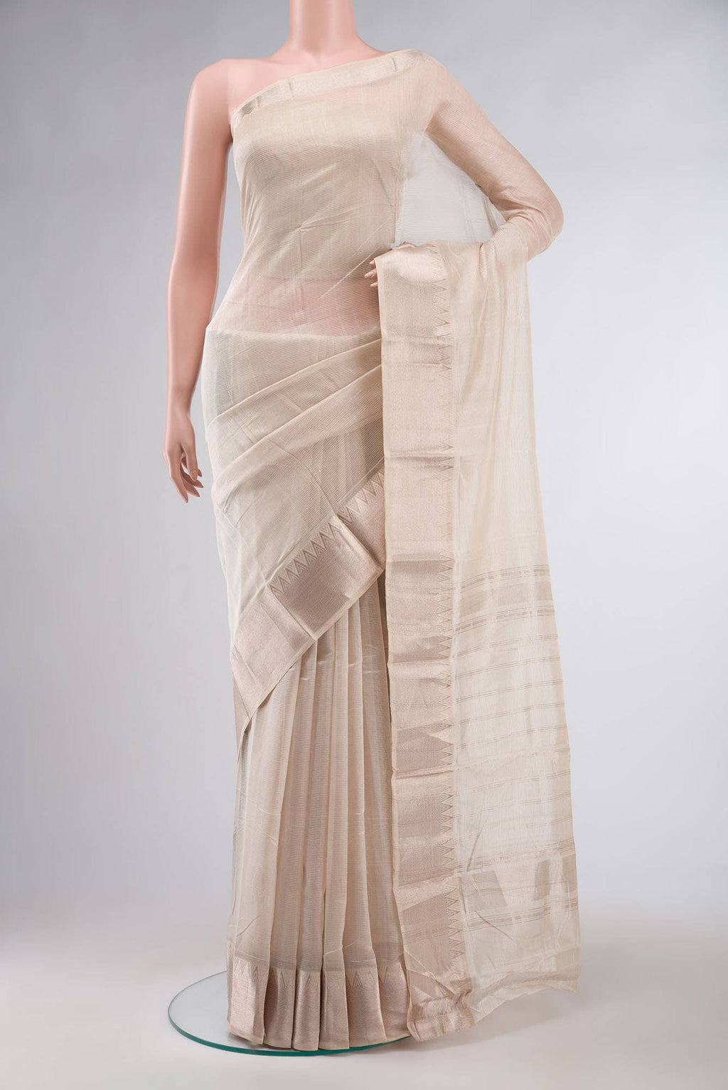 Beige Silk Cotton Saree