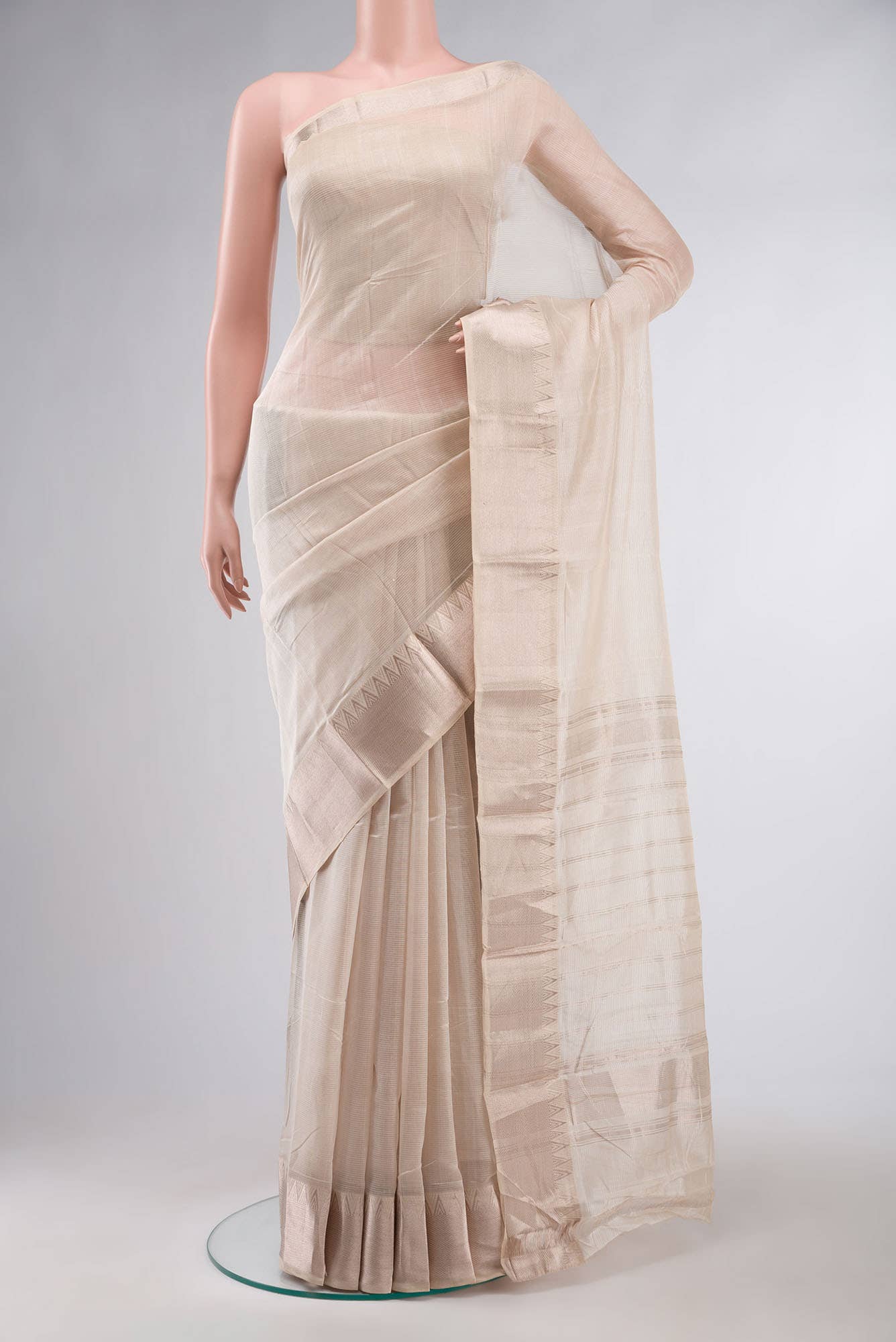 Beige Silk Cotton Saree