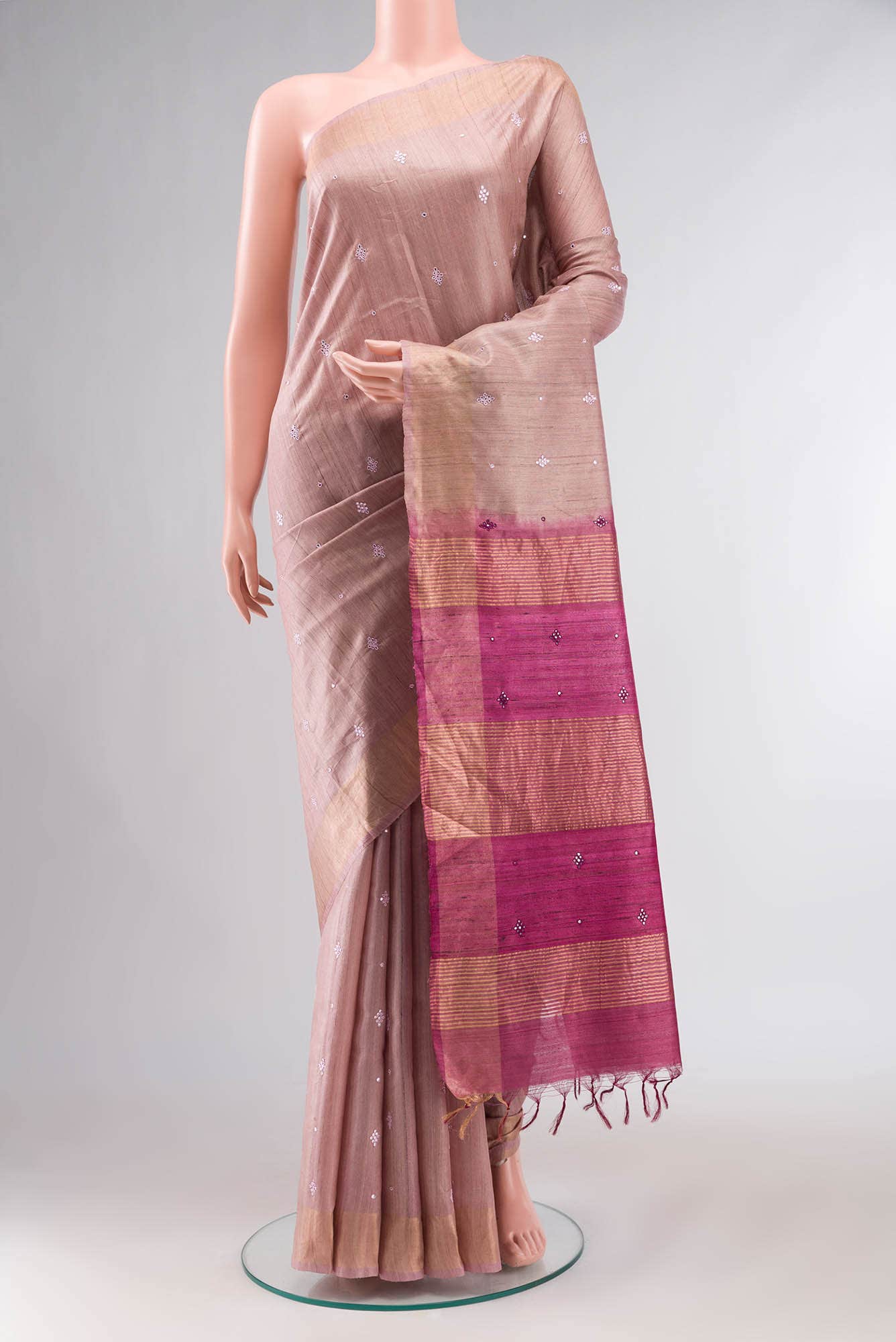 Rose Gold Bhagalpuri Tussar Silk Saree