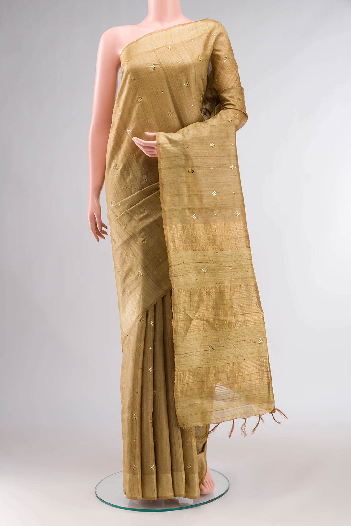Dark Beige Bhagalpuri Tussar Silk Saree