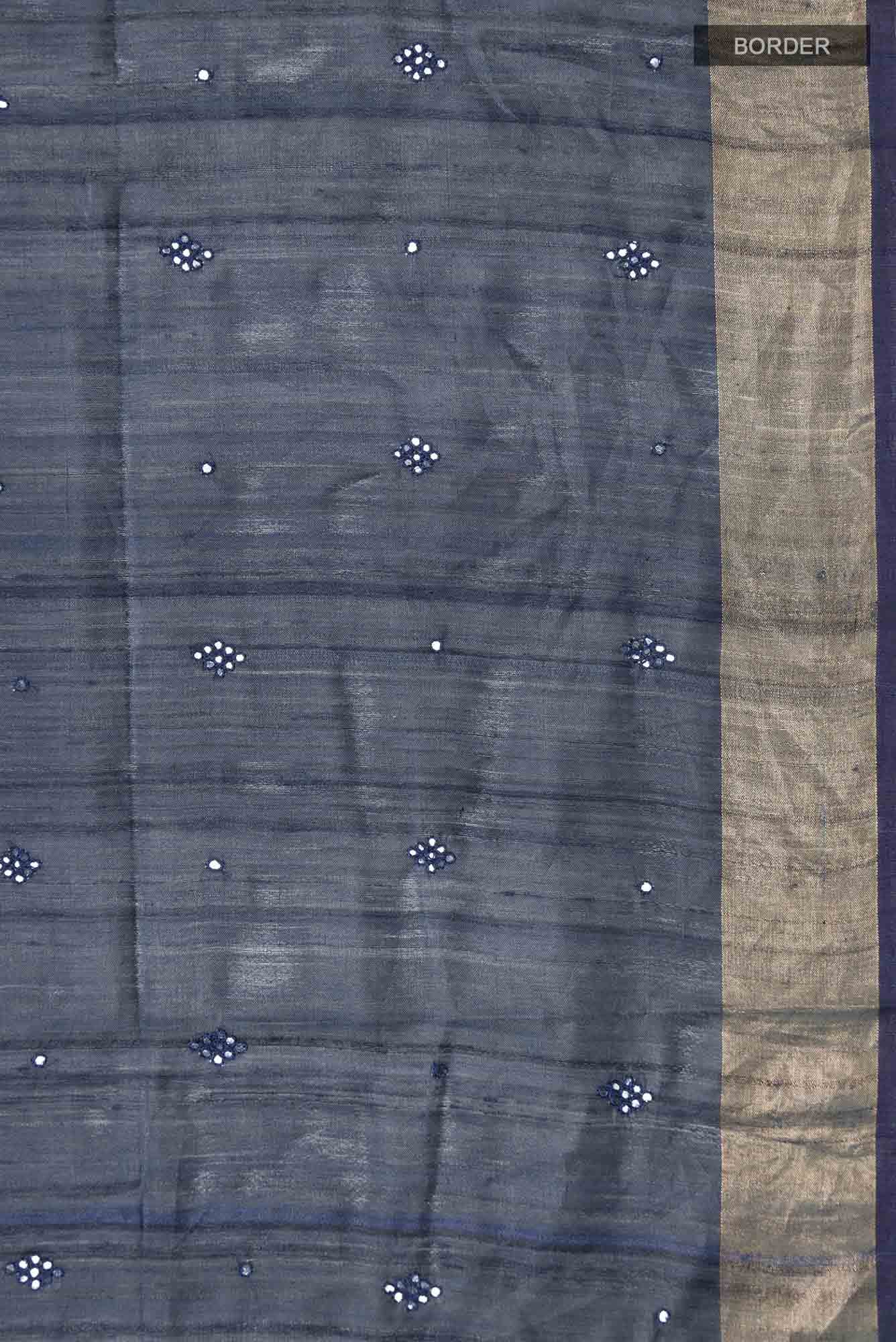 Blue Grey Bhagalpuri Tussar Silk Saree
