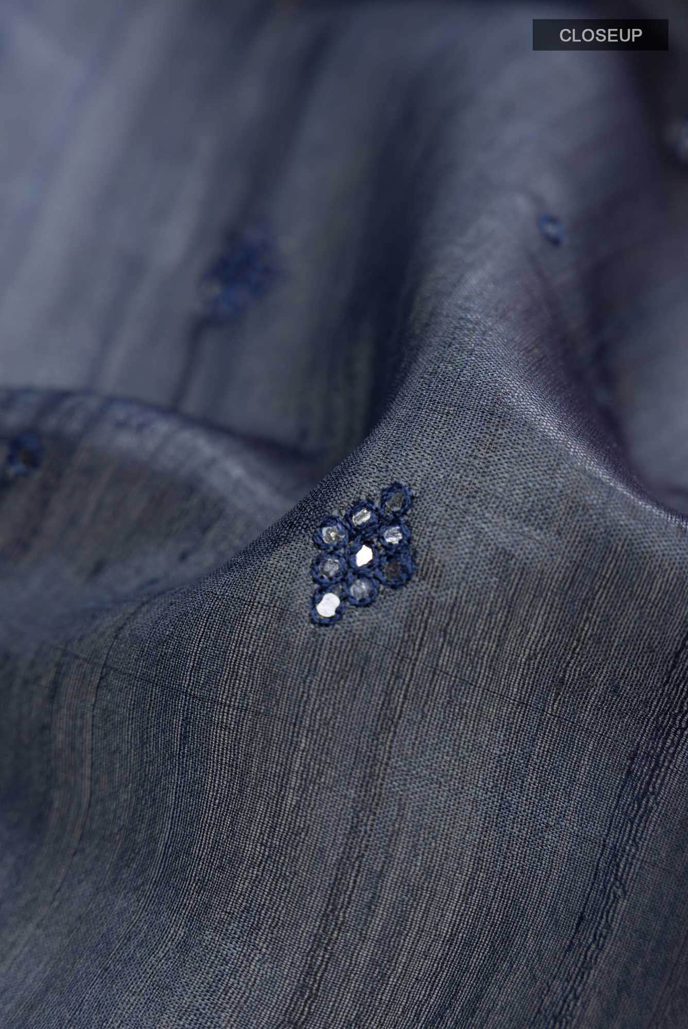 Blue Grey Bhagalpuri Tussar Silk Saree
