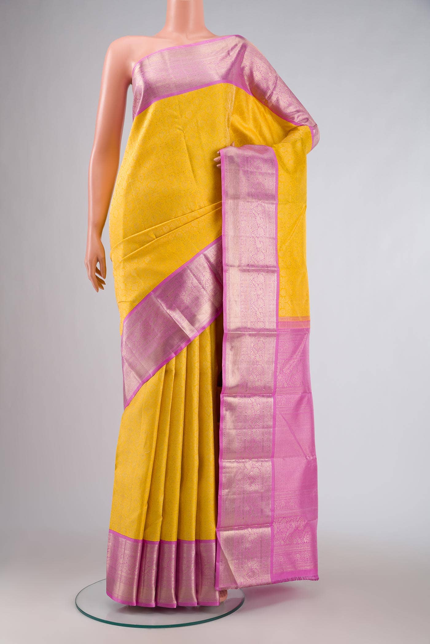 Pure Silk Pure Zari Yellow Kanchipuram Saree