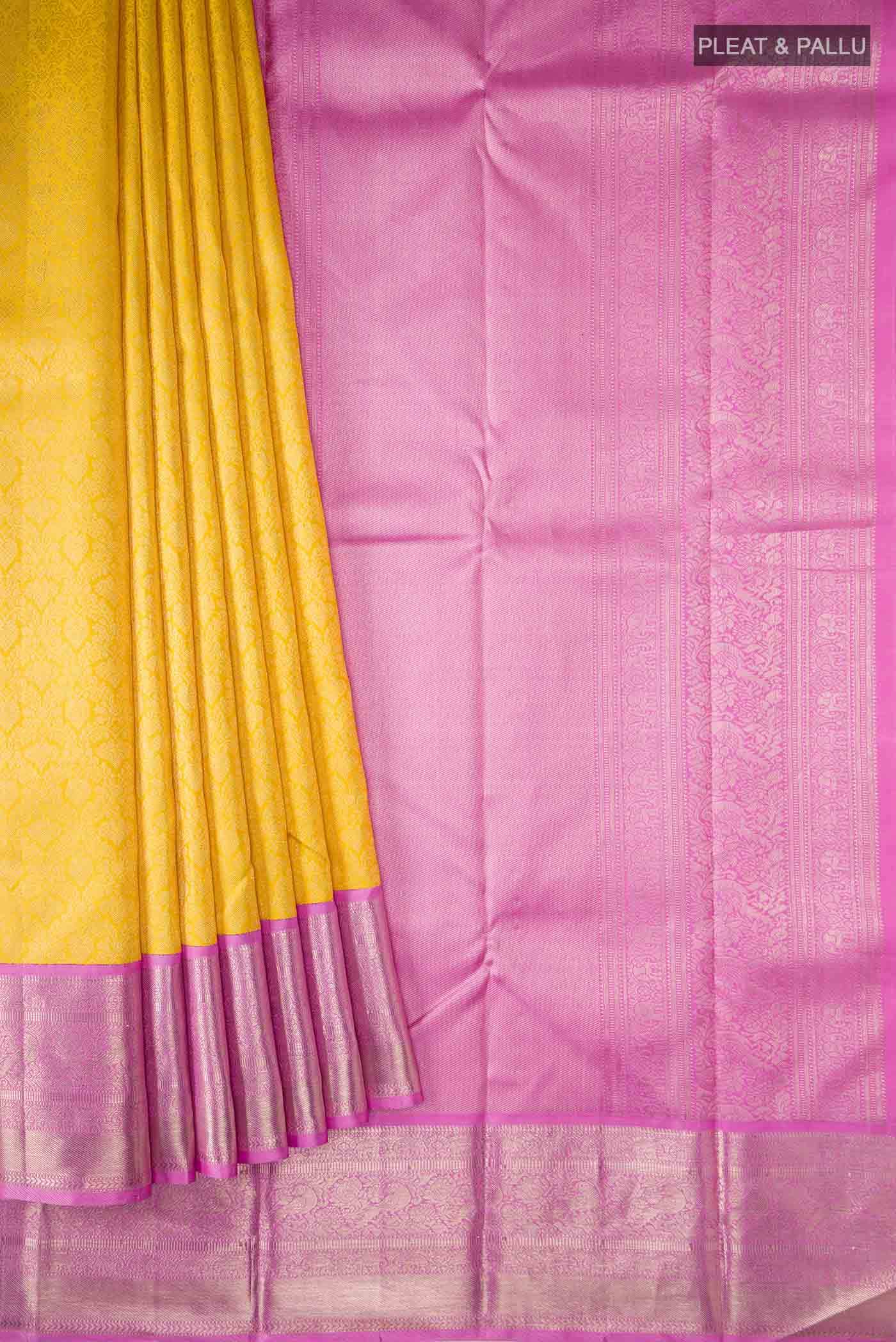Pure Silk Pure Zari Yellow Kanchipuram Saree
