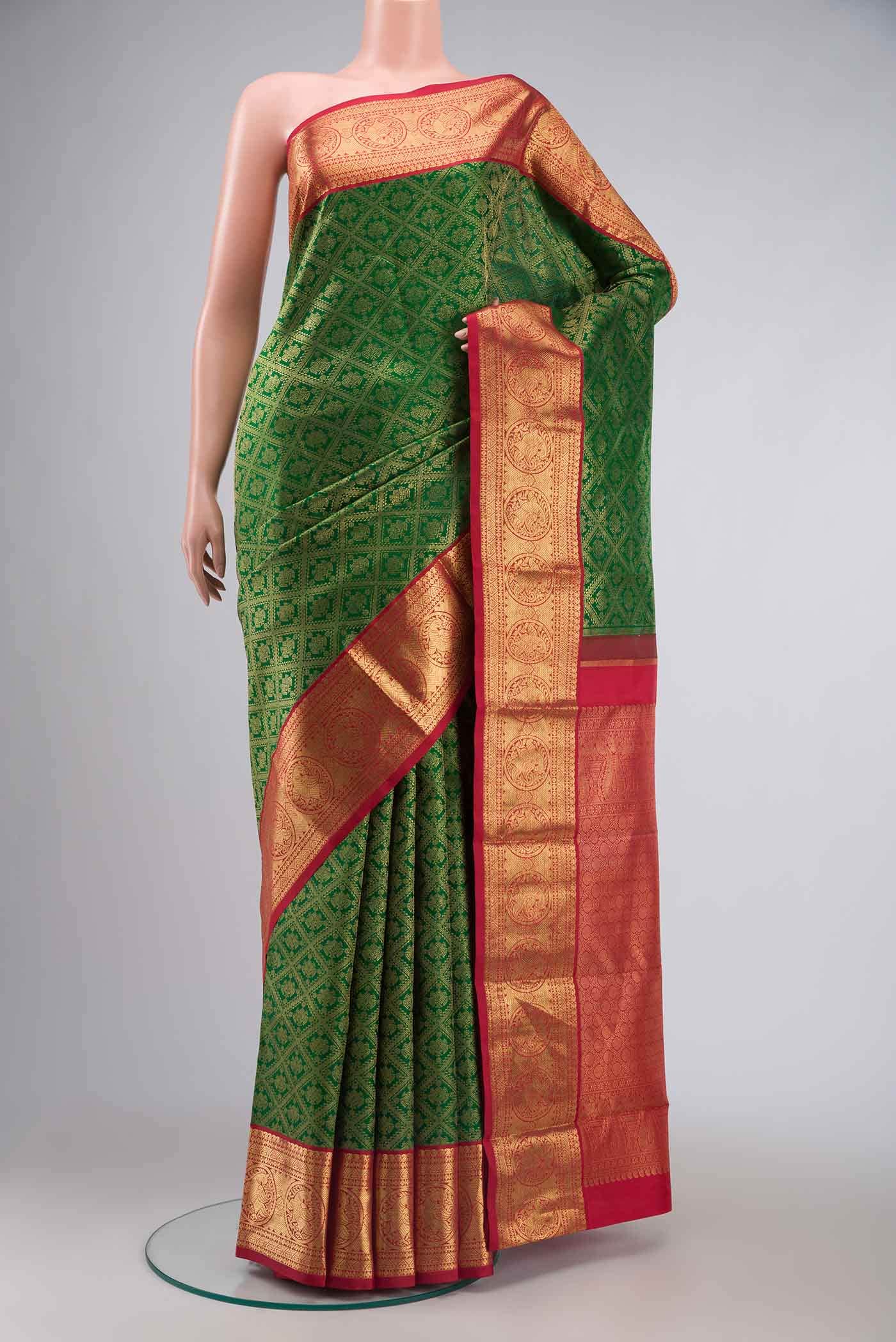 Pure Silk Pure Zari Green Kanjivaram Saree