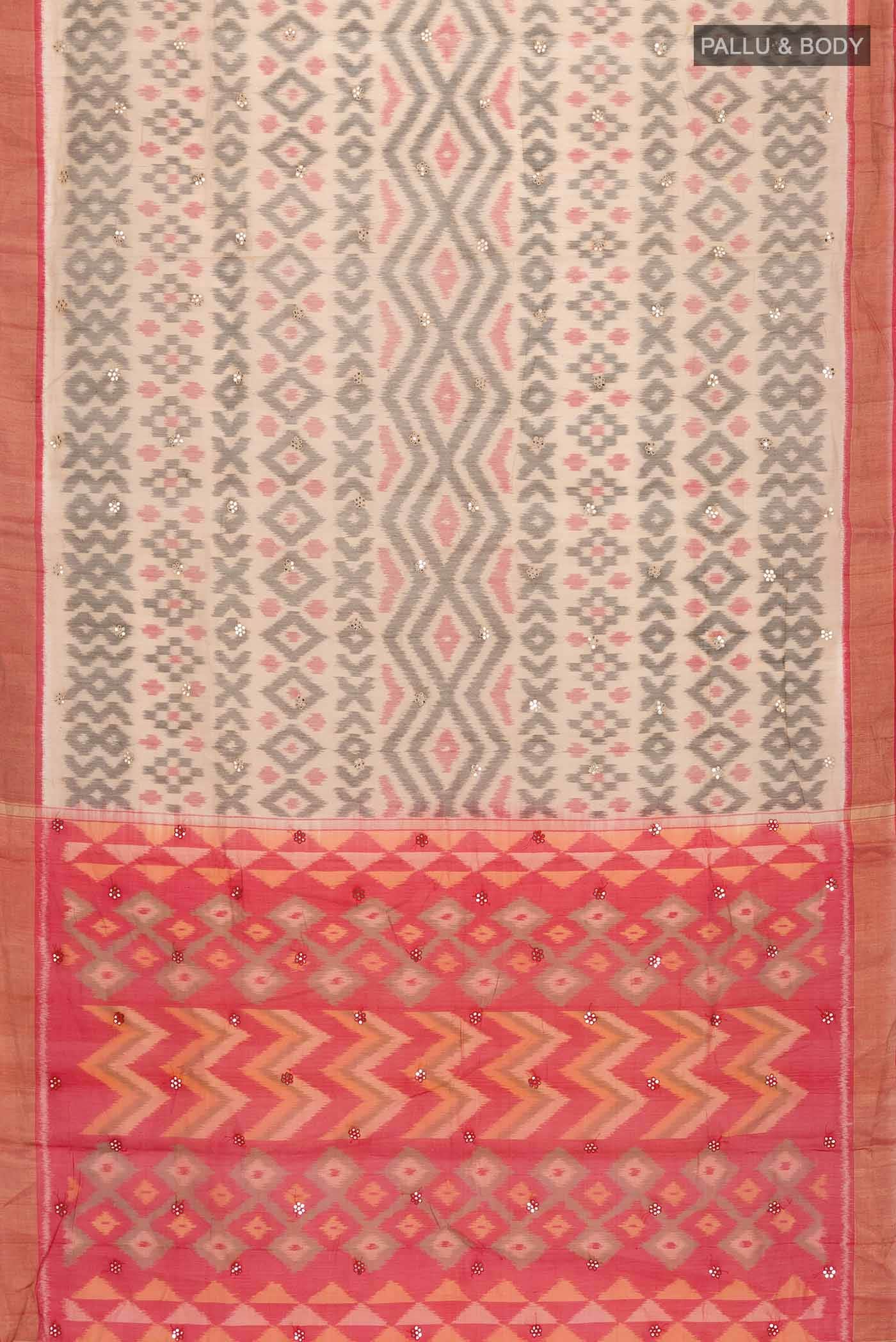 Beige Silk Cotton Saree