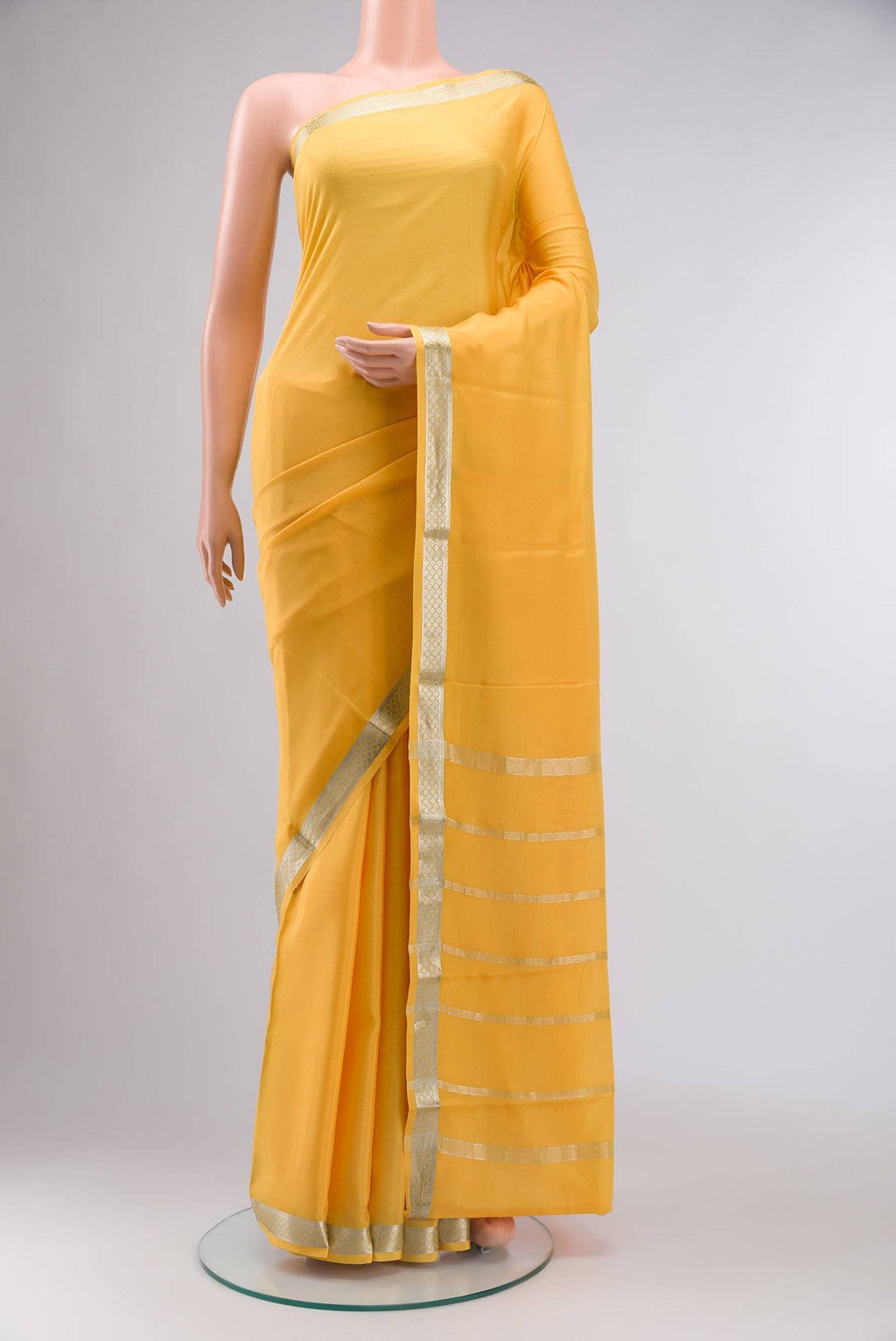 Yellow Mysore Crepe Saree