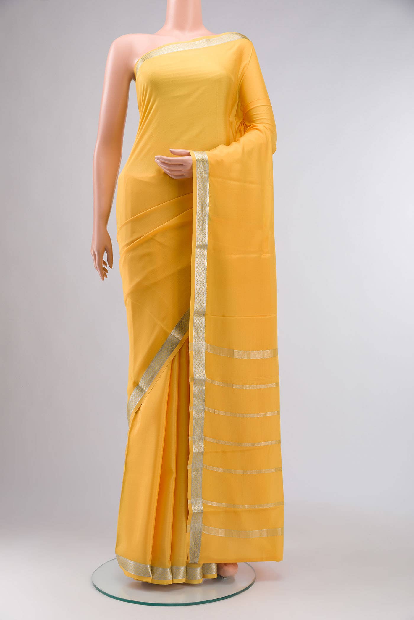 Yellow Mysore Crepe Saree