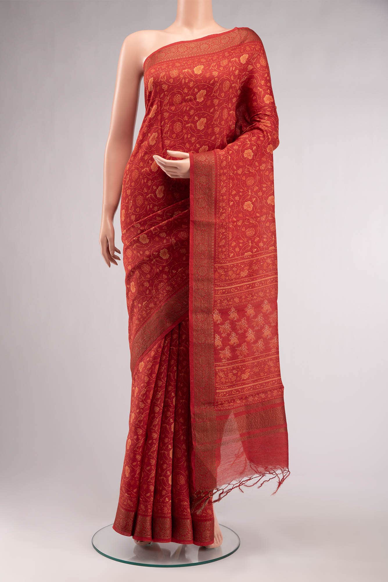 Red Bhagalpuri Tussar Silk Saree