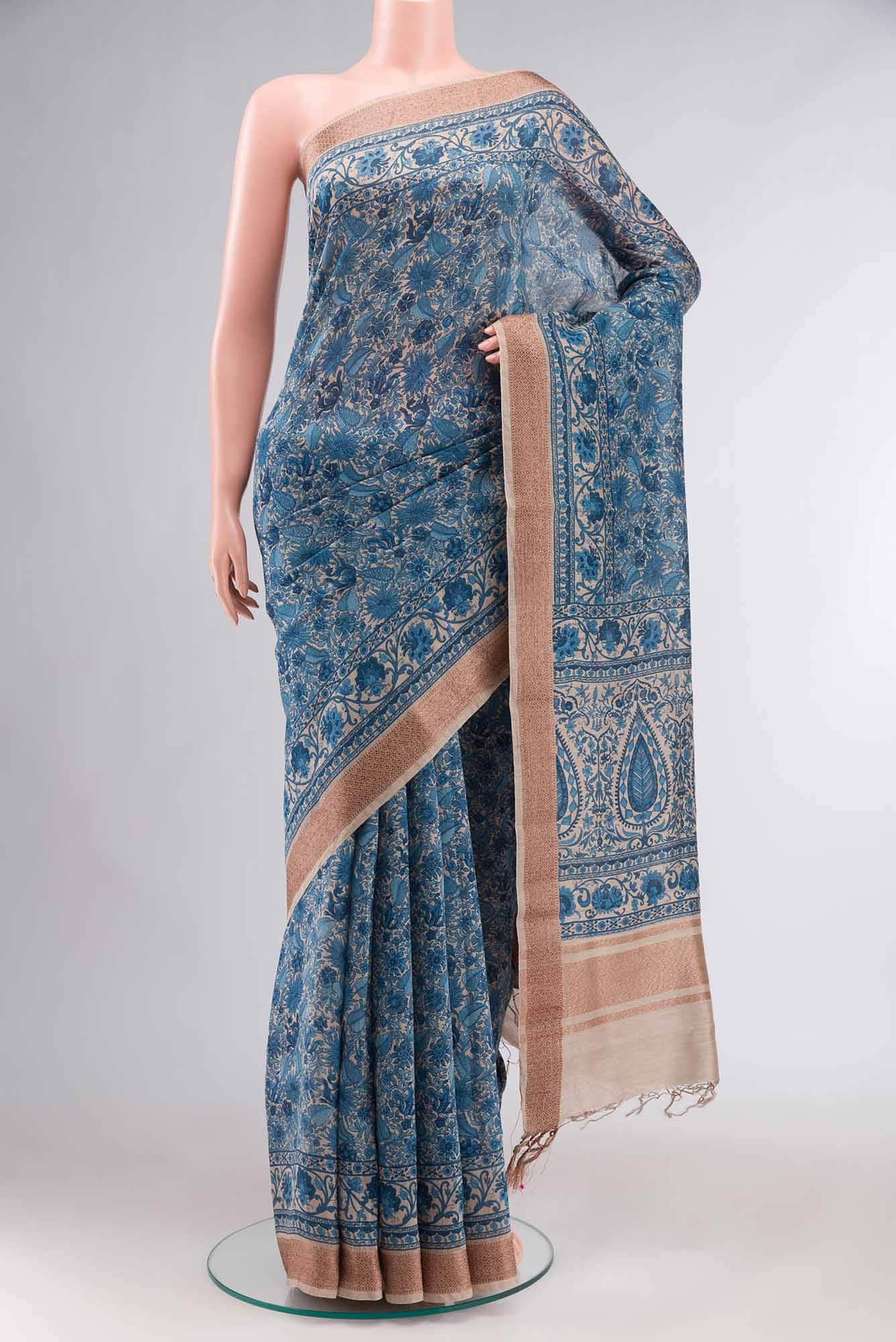 Blue Bhagalpuri Tussar Silk Saree