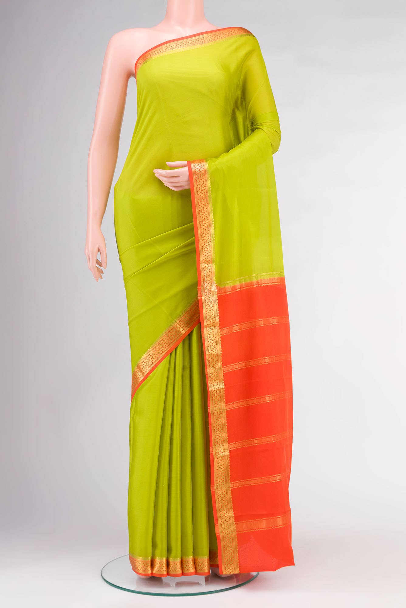 Green Mysore Crepe Saree