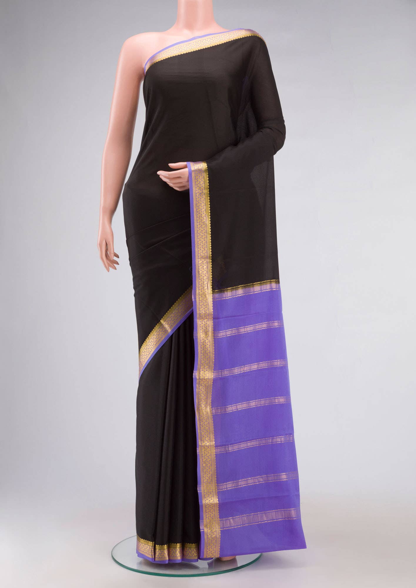 Black Mysore Crepe Saree