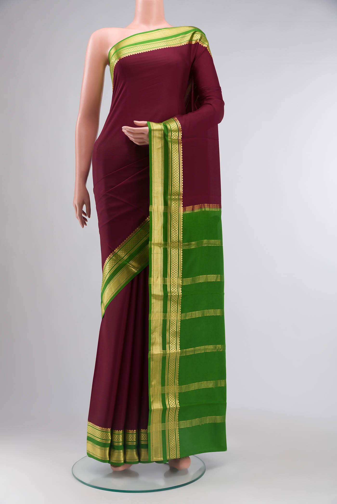 Maroon Mysore Crepe Saree