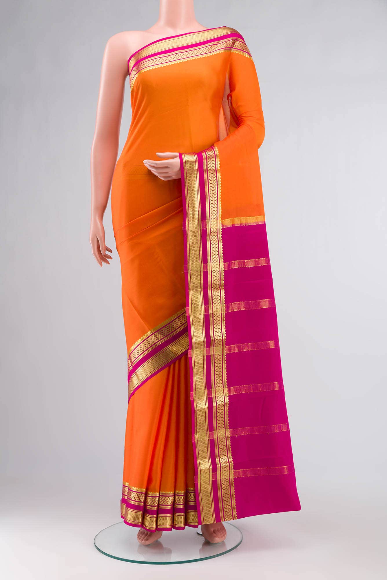 Orange Mysore Crepe Saree