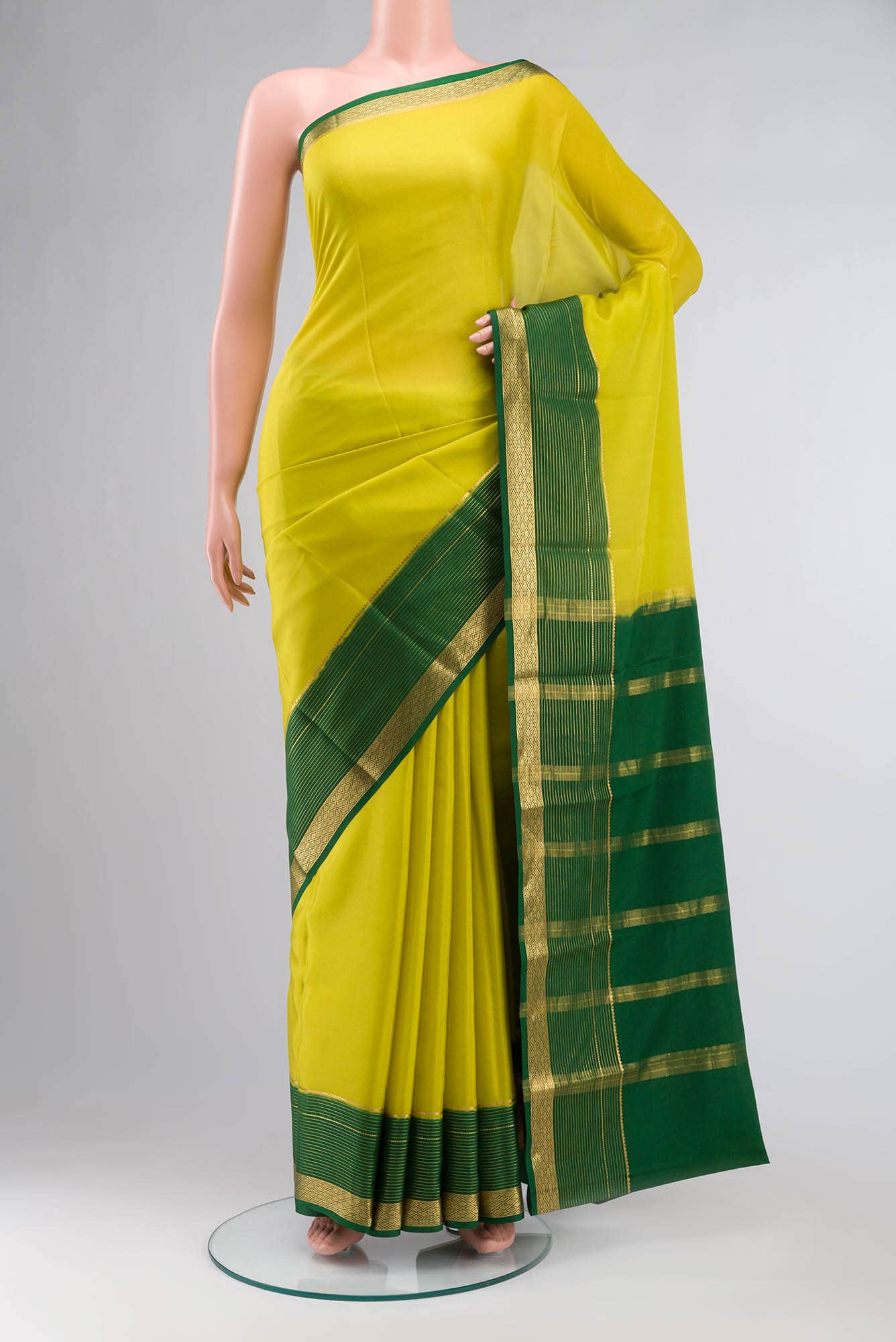 Green Mysore Crepe Saree