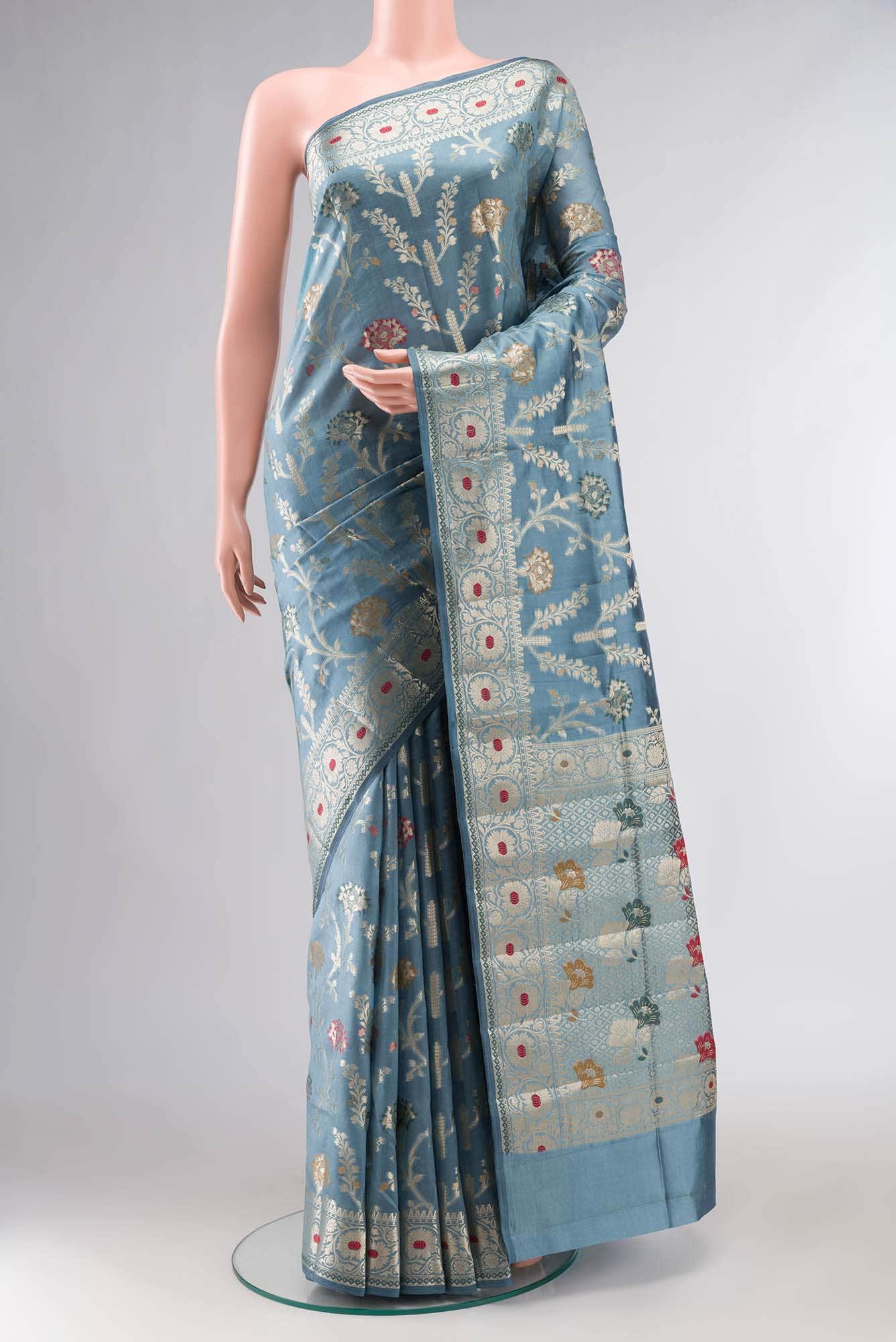 Blue Banarasi Raw Silk Saree