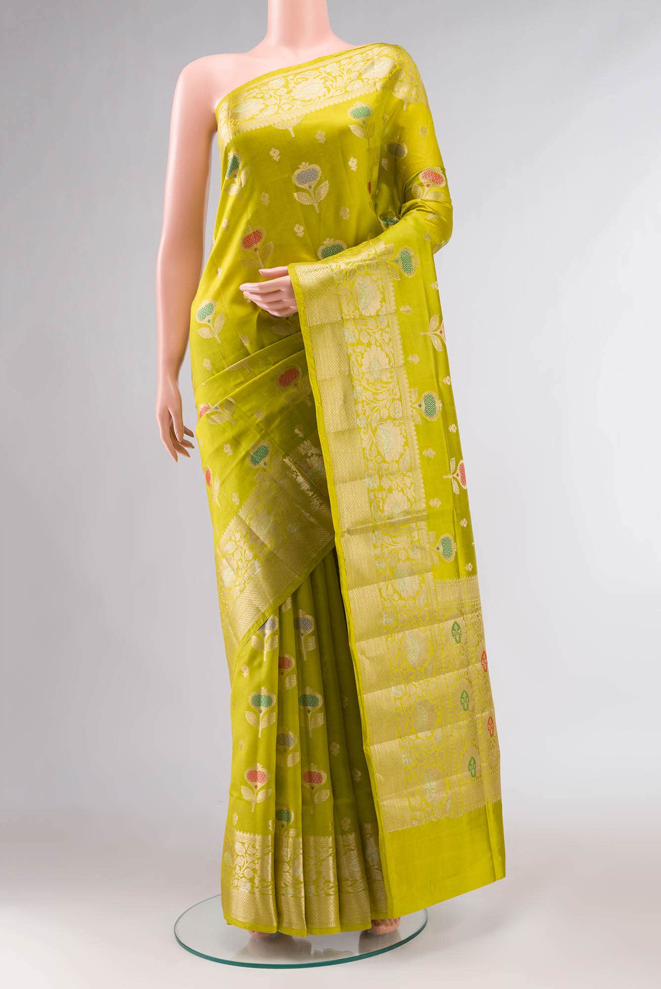 Green Banarasi Raw Silk Saree