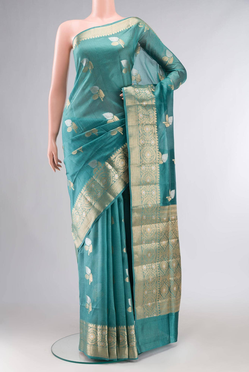 Green Banarasi Raw Silk Saree
